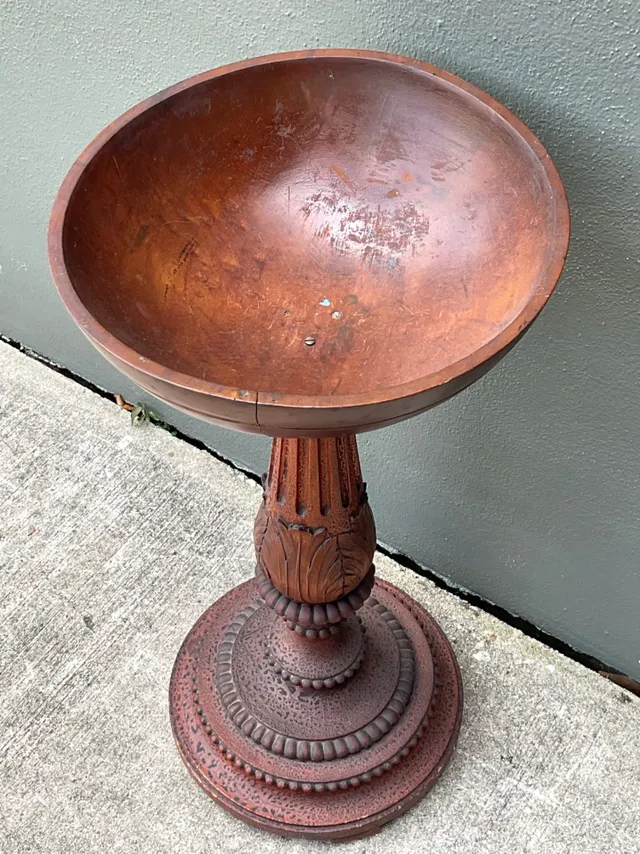 Vintage Carved Wood Pedestal Bowl — additional photo 1