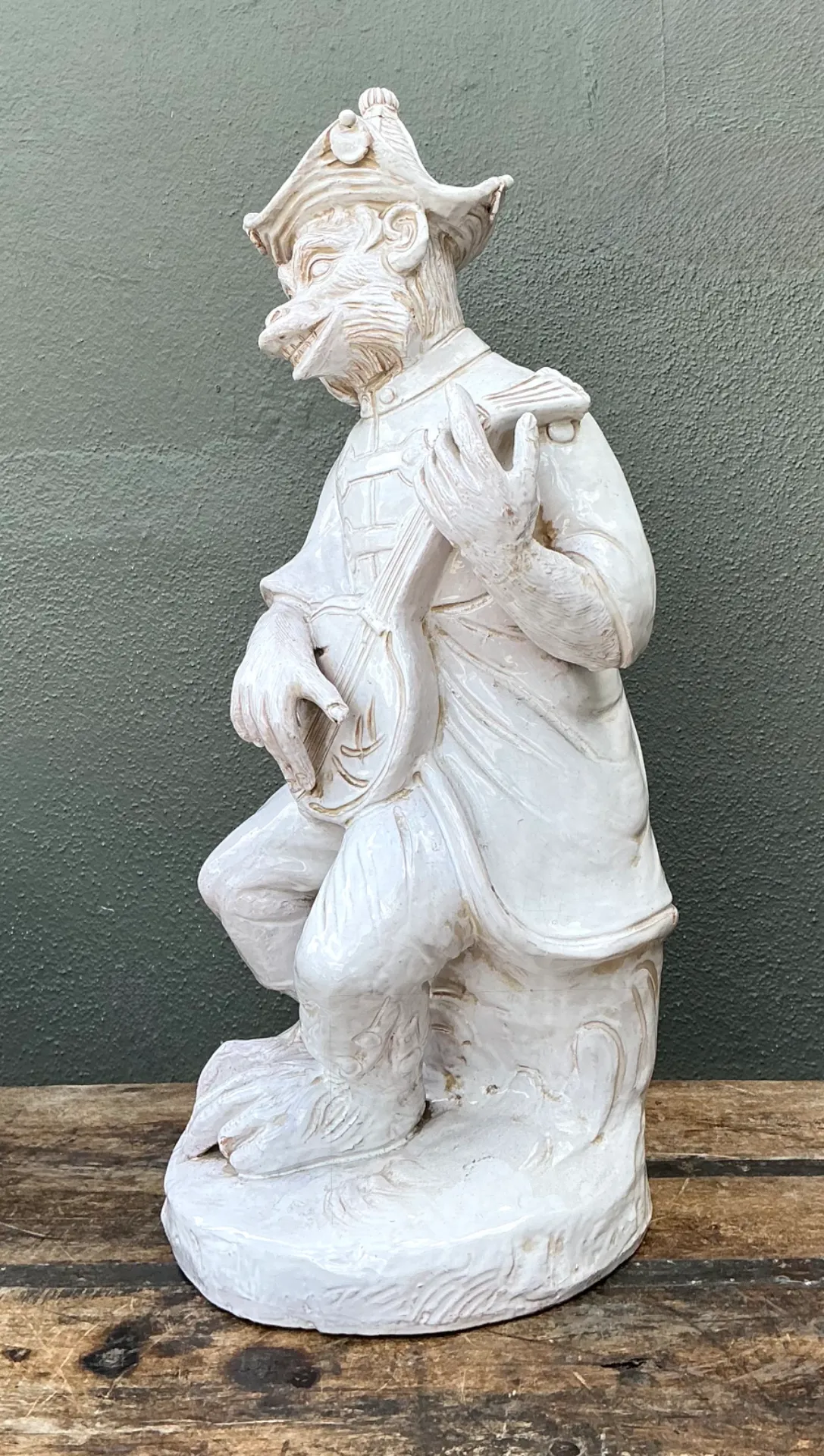 Vintage White Ceramic Monkey Musician Figure — additional photo 4