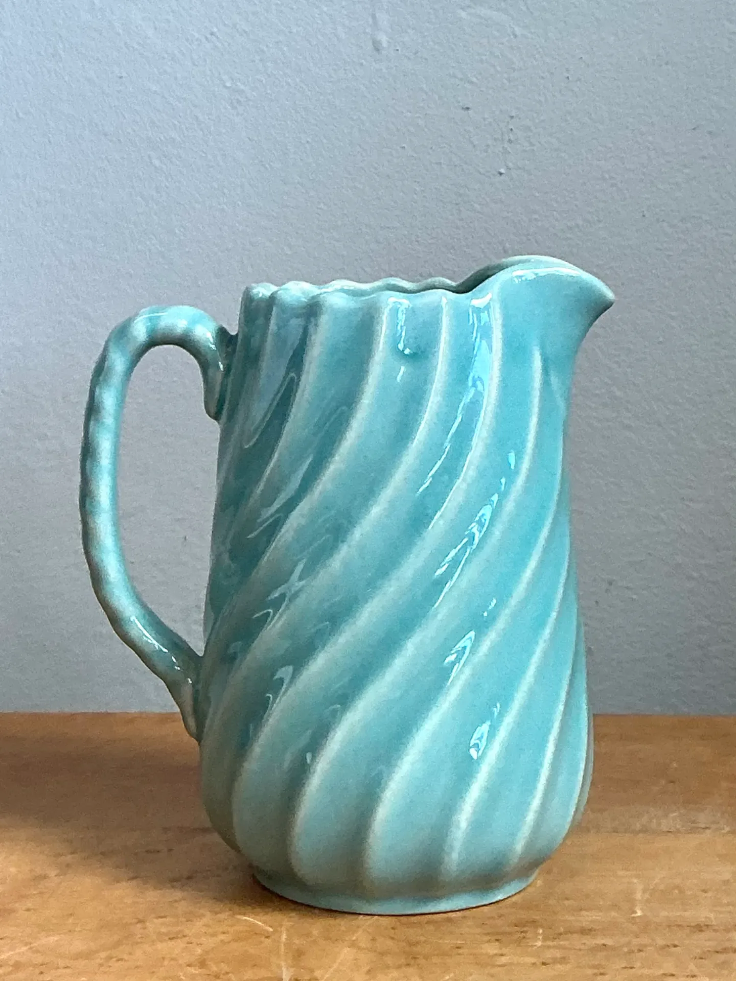 Vintage Aqua Swirl Ceramic Pitcher — additional photo 5