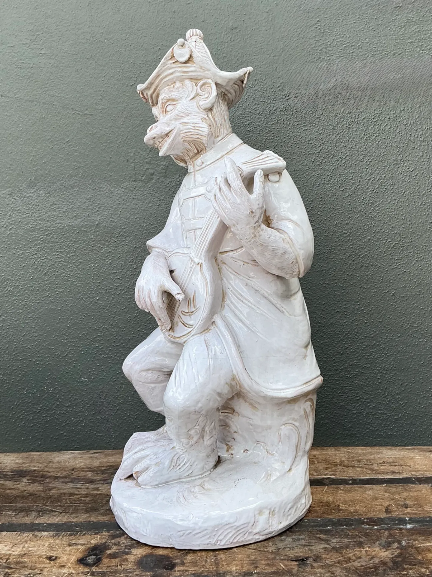 Vintage White Ceramic Monkey Musician Figure — additional photo 5