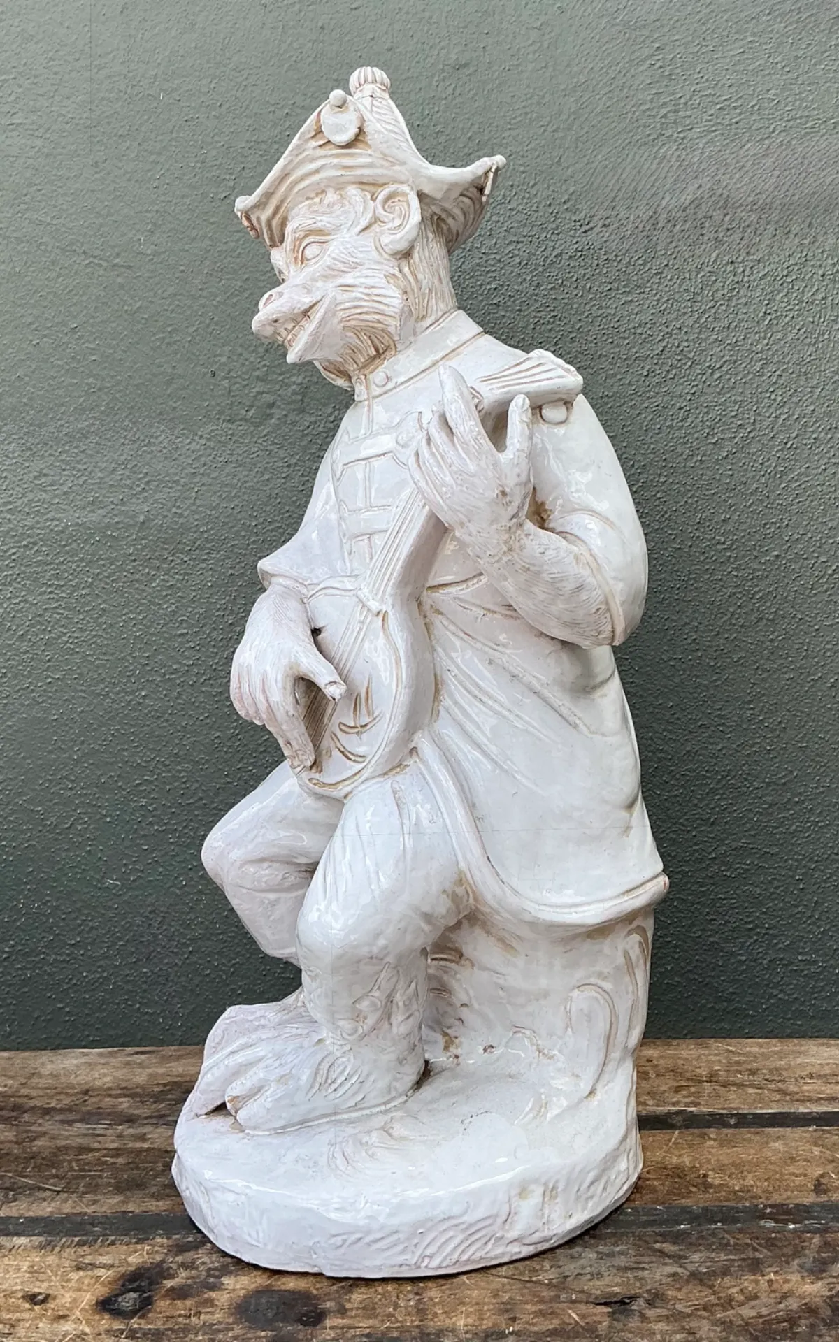 Vintage White Ceramic Monkey Musician Figure — additional photo 5