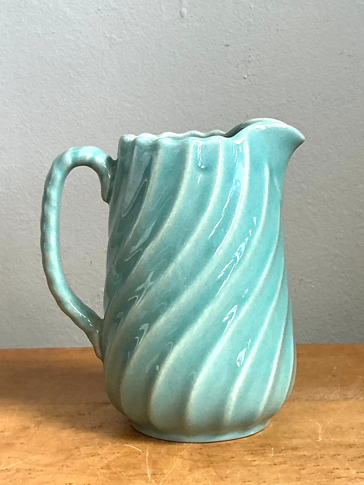 Vintage Aqua Swirl Ceramic Pitcher — additional photo 4