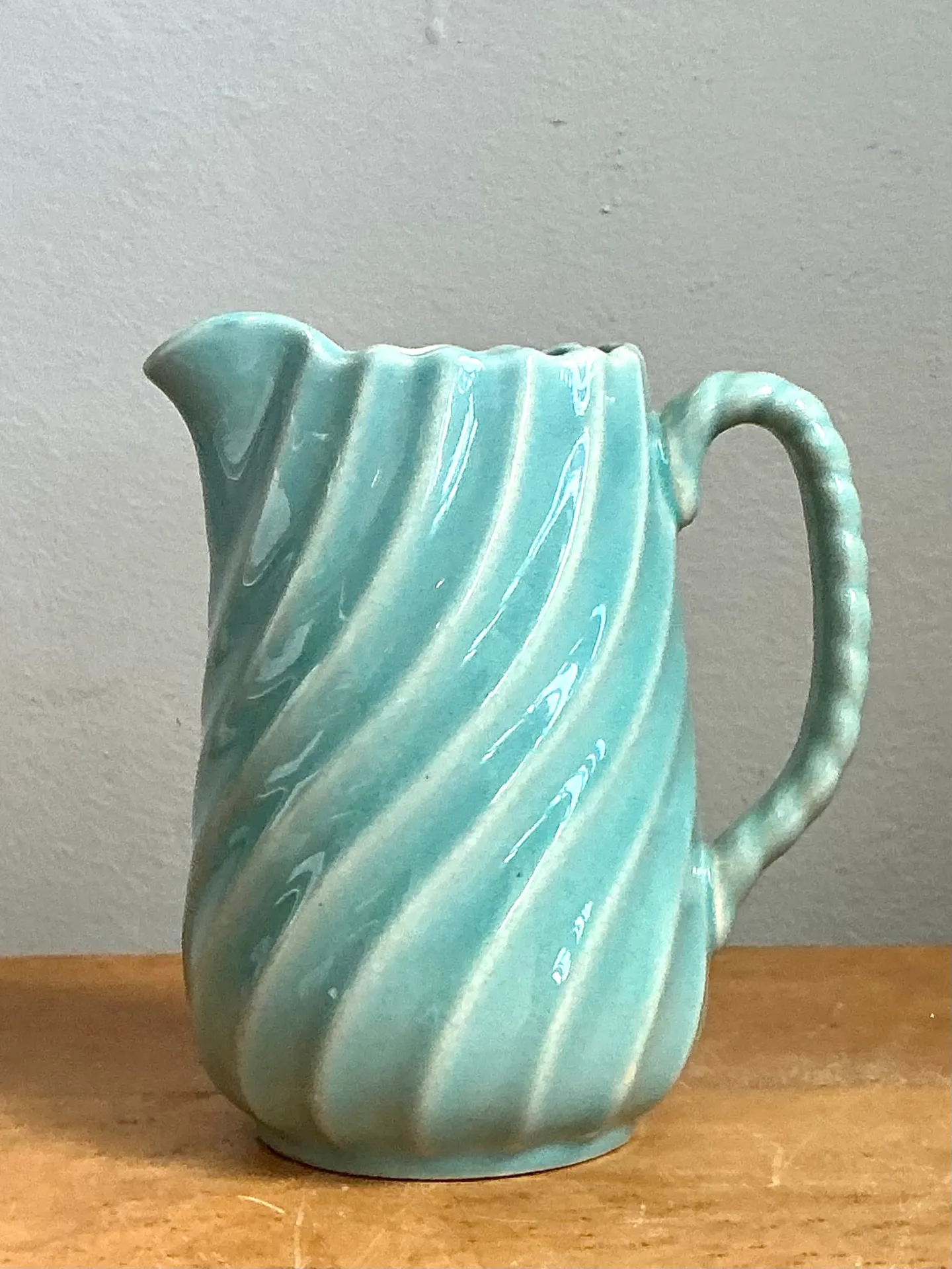 Vintage Aqua Swirl Ceramic Pitcher — additional photo 2