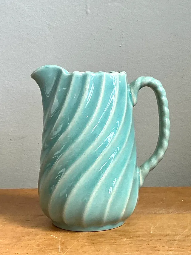 Vintage Aqua Swirl Ceramic Pitcher — additional photo 8
