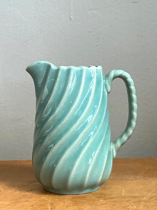 Vintage Aqua Swirl Ceramic Pitcher — additional photo 6