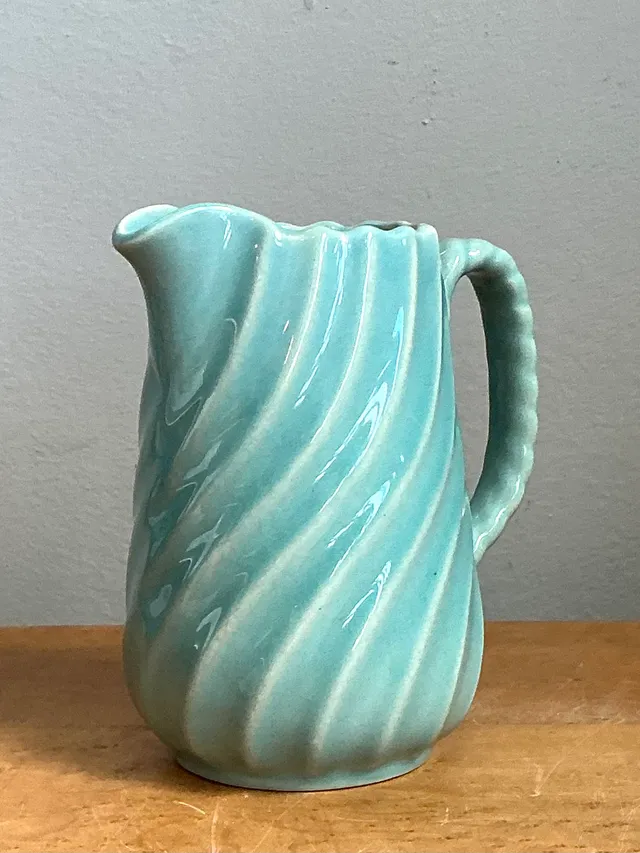 Vintage Aqua Swirl Ceramic Pitcher — additional photo 7