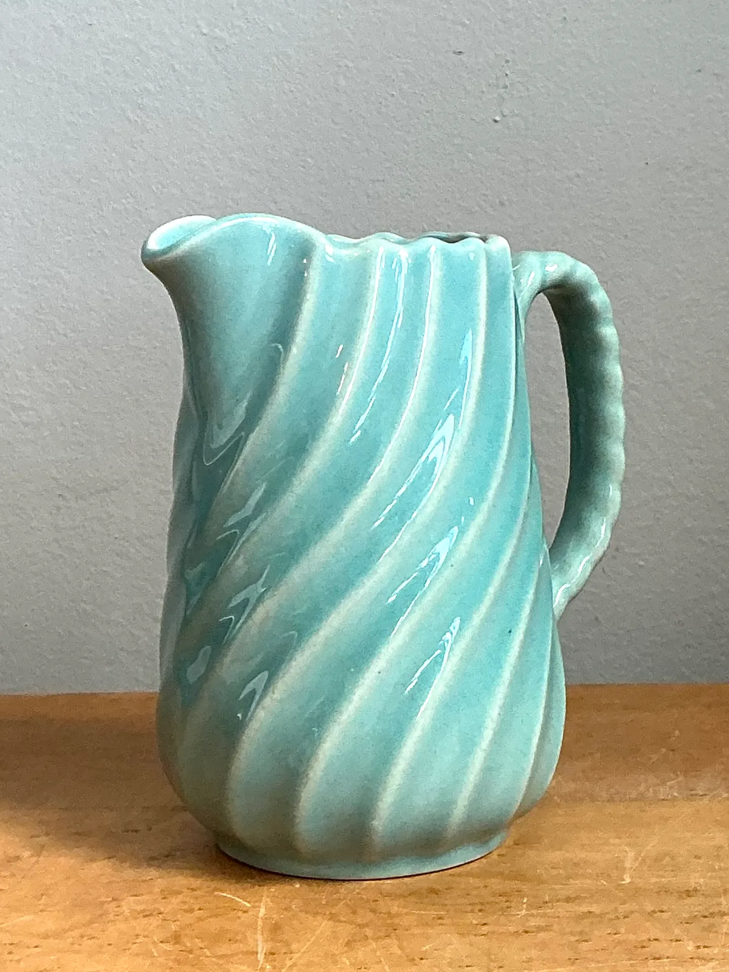 Vintage Aqua Swirl Ceramic Pitcher — additional photo 3