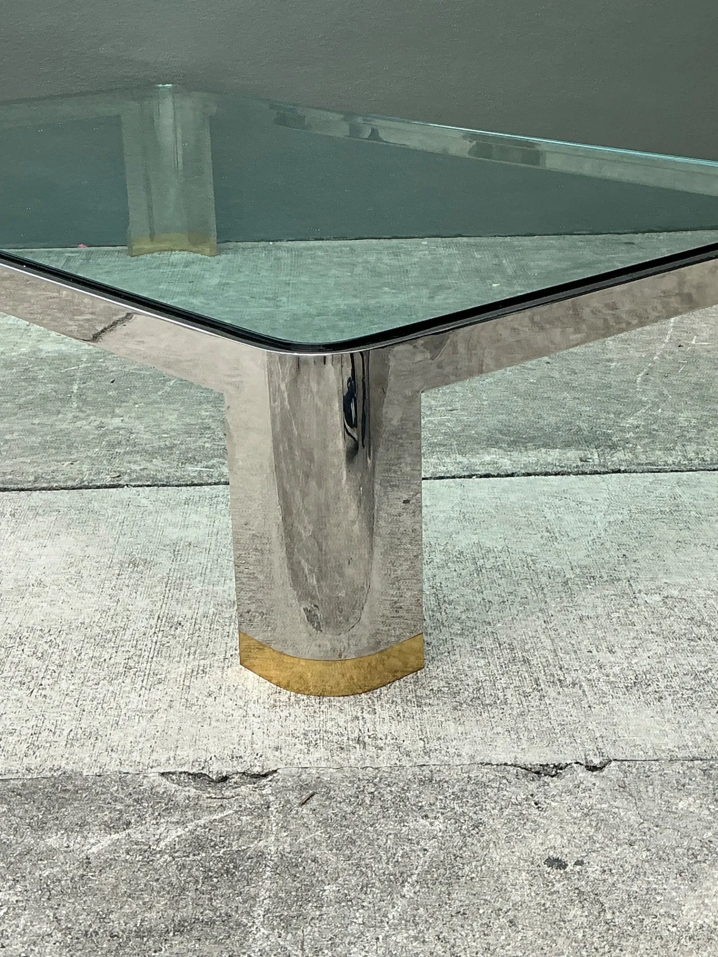 Vintage Monumental Brass And Chrome Coffee Table After Karl Springer — additional photo 3