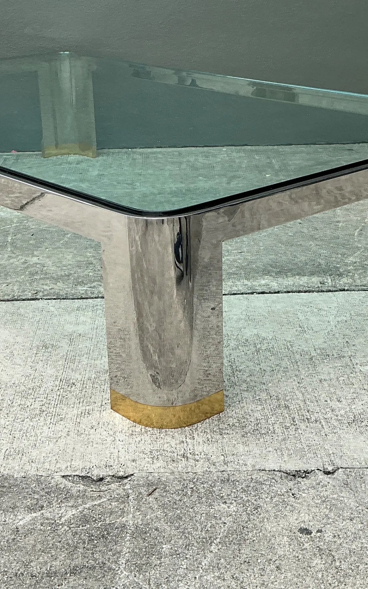 Vintage Monumental Brass And Chrome Coffee Table After Karl Springer — additional photo 3