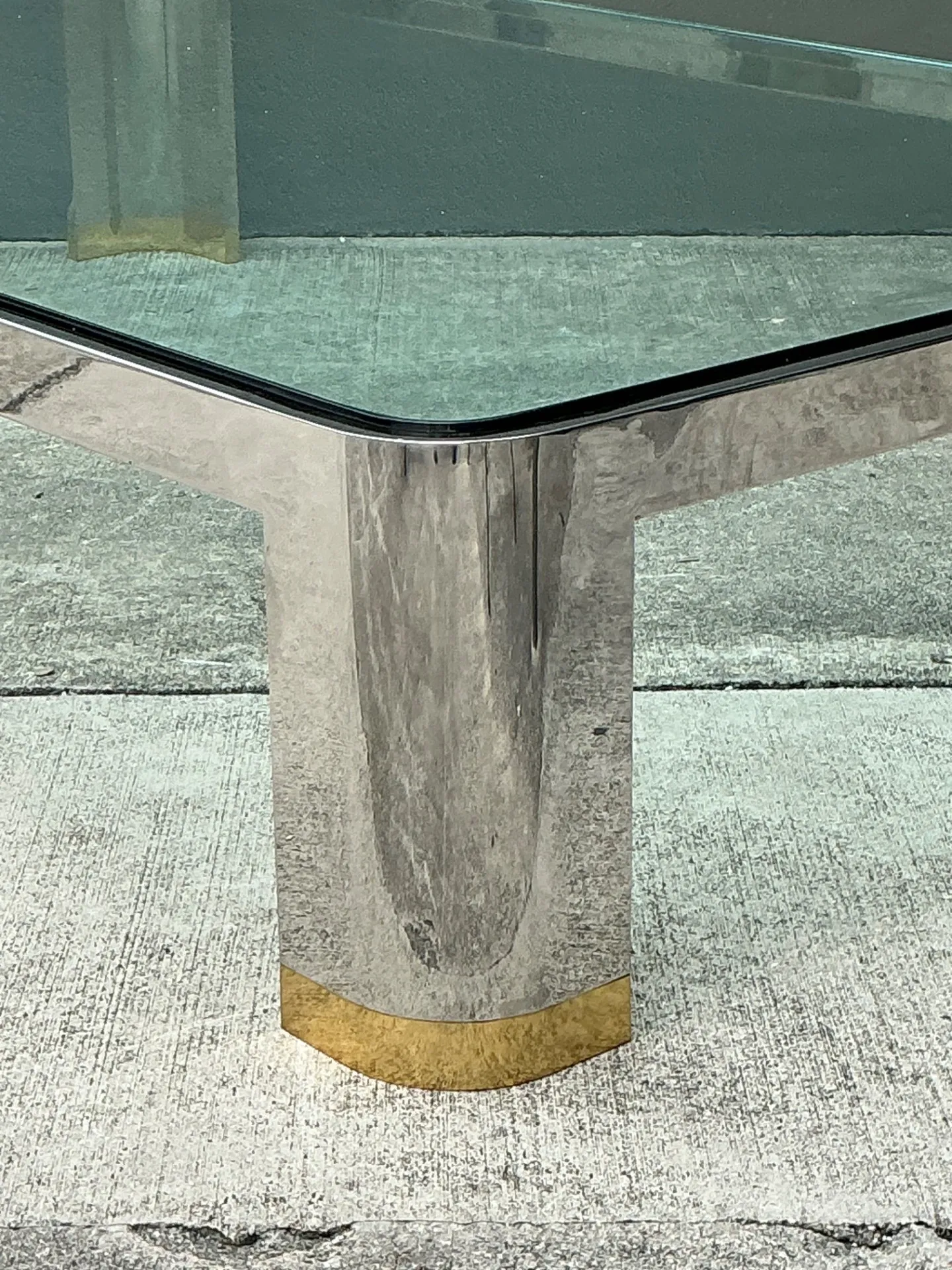 Vintage Monumental Brass And Chrome Coffee Table After Karl Springer — additional photo 1