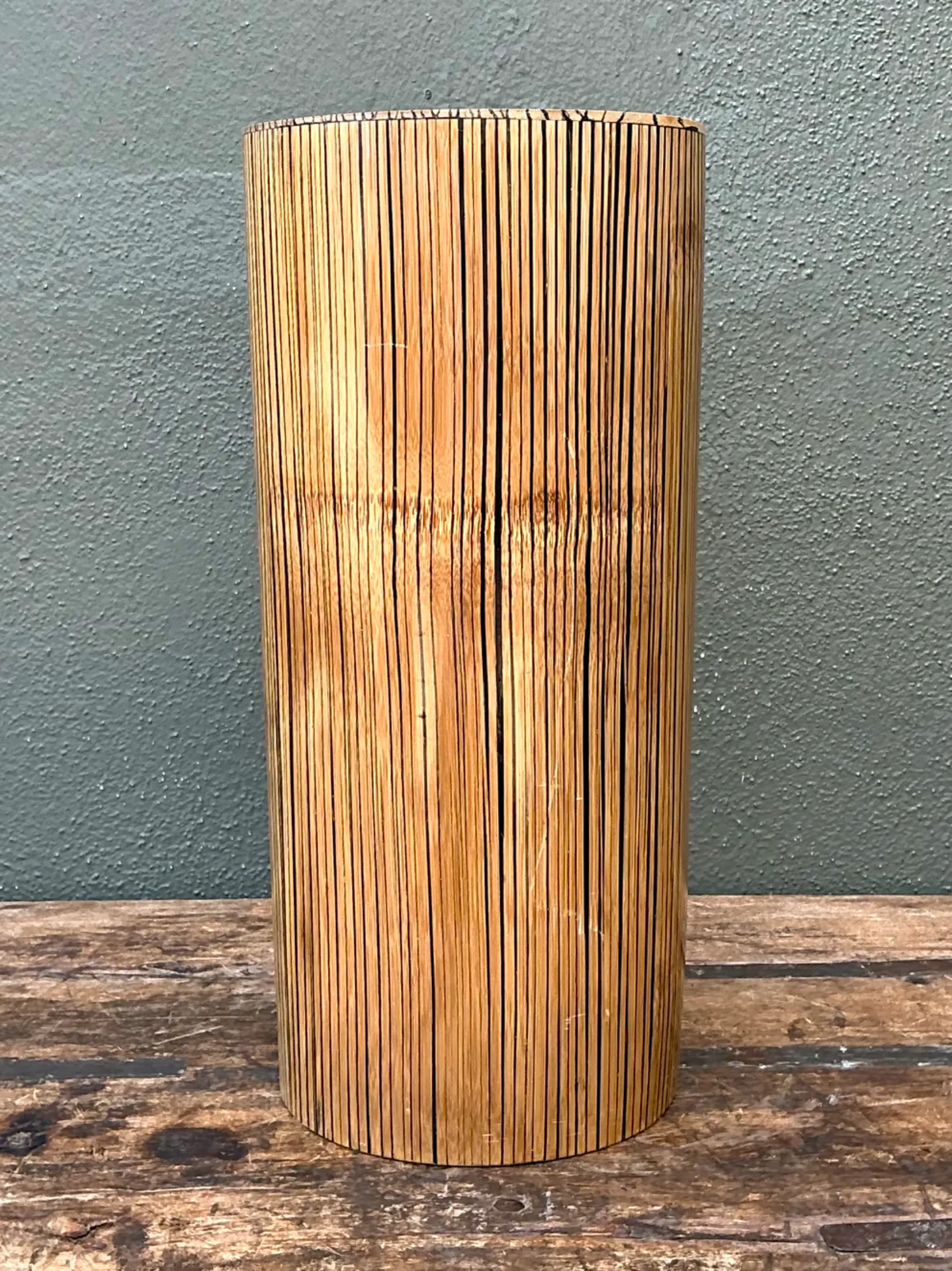 Vintage Coconut Shell Cylindrical Umbrella Stand — additional photo 7
