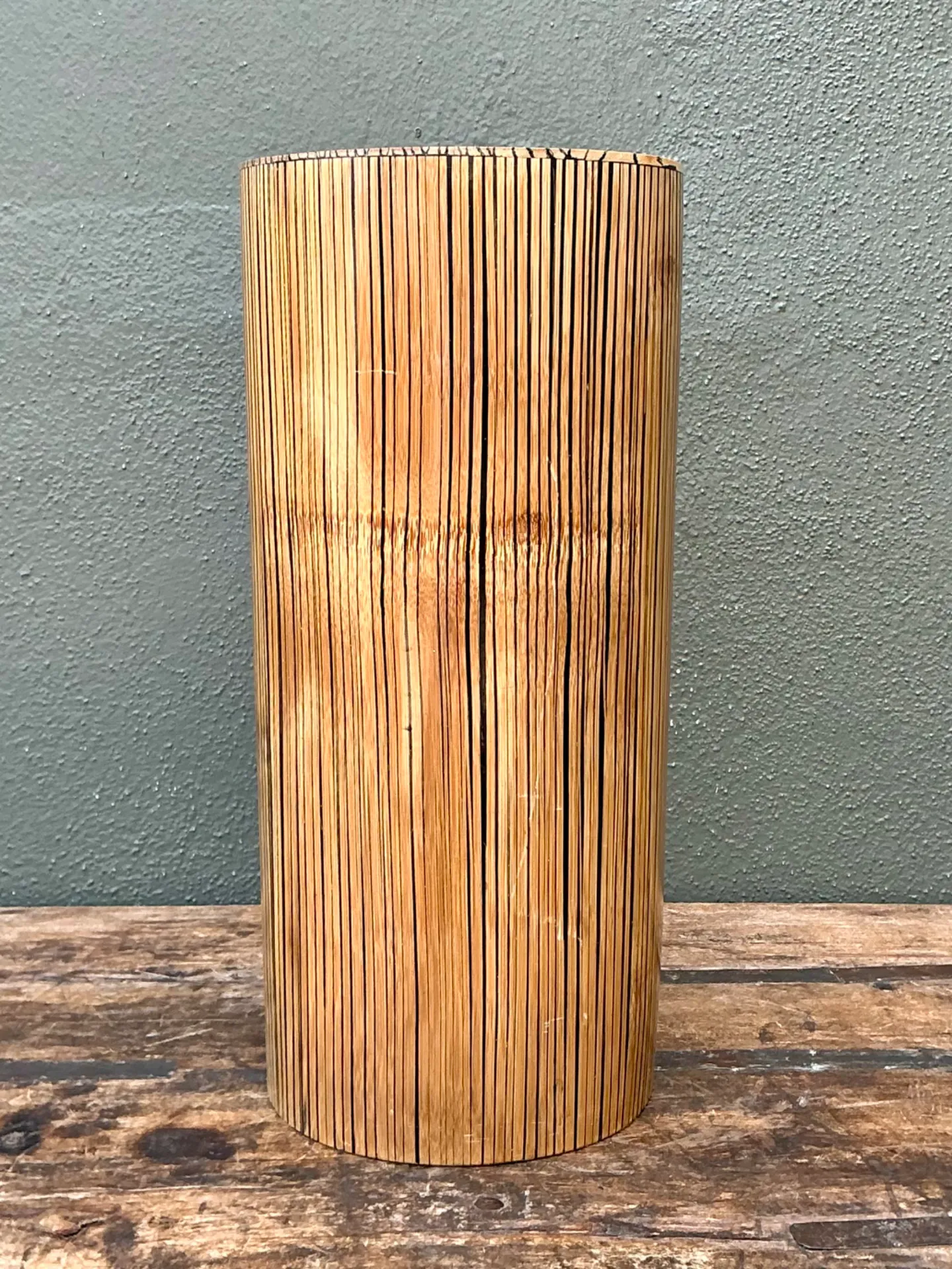 Vintage Coconut Shell Cylindrical Umbrella Stand — additional photo 2