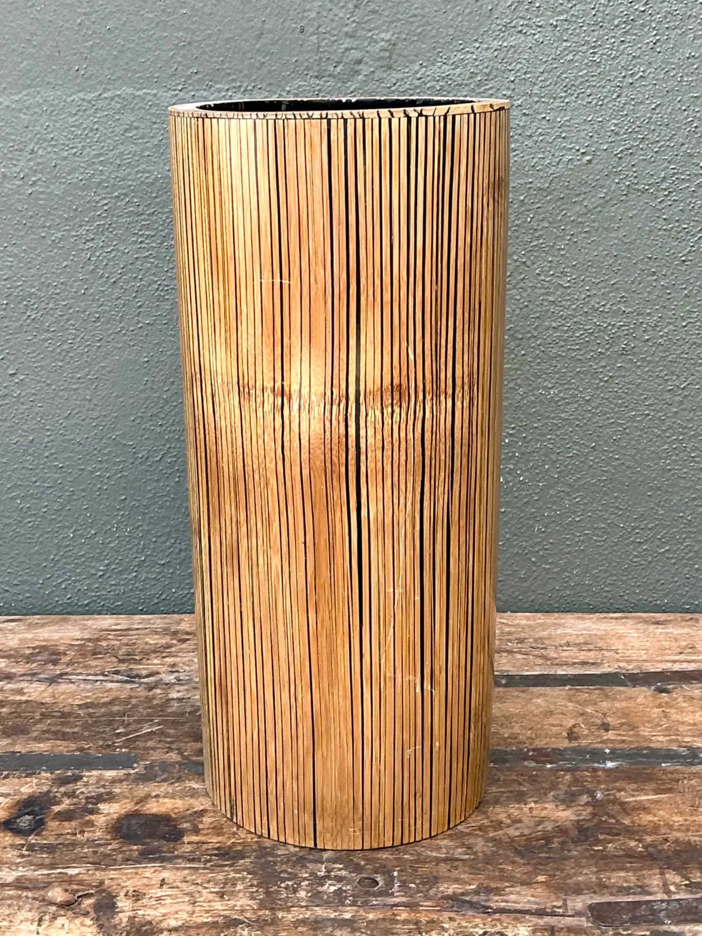 Vintage Coconut Shell Cylindrical Umbrella Stand — additional photo 6