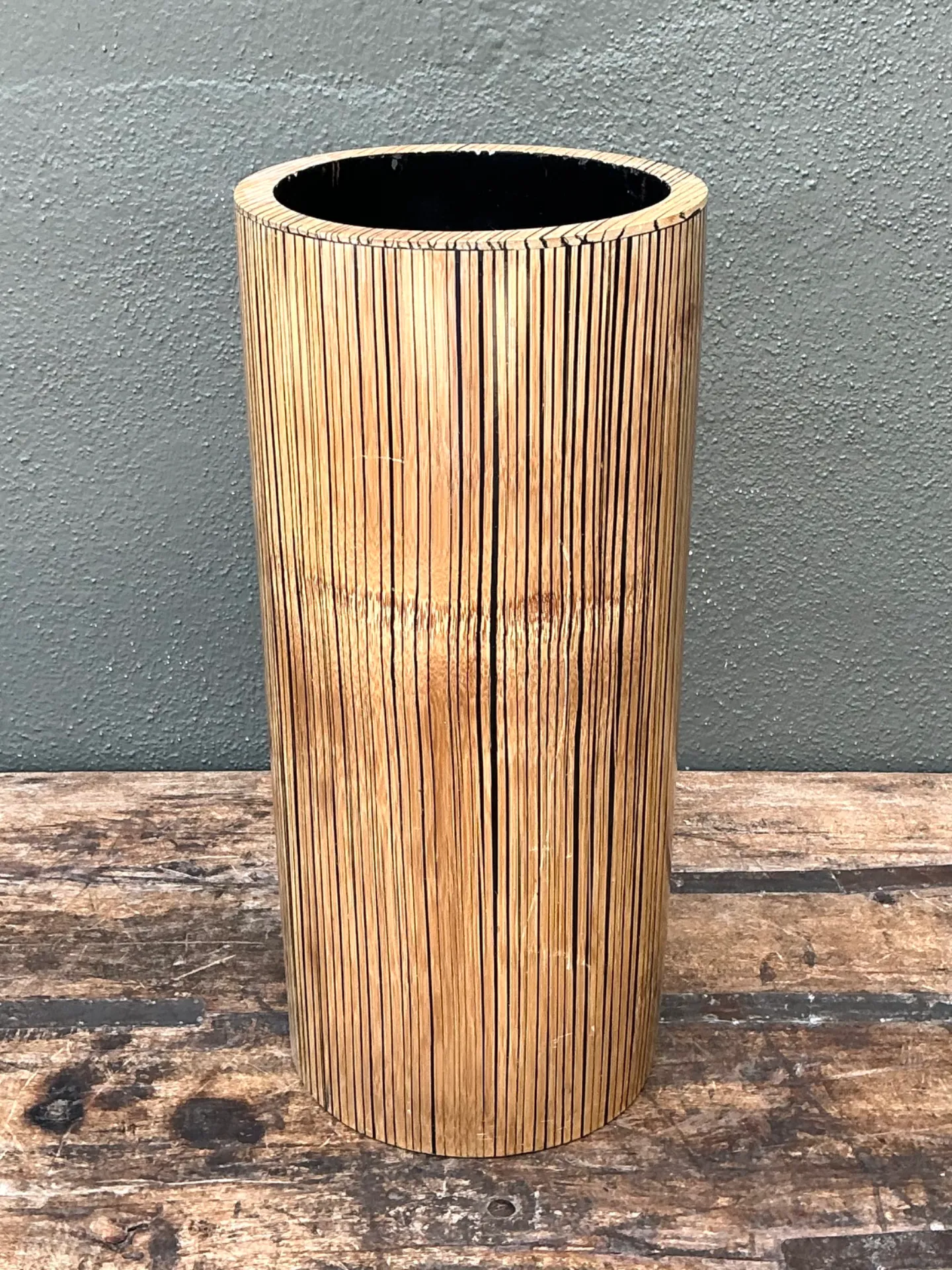 Vintage Coconut Shell Cylindrical Umbrella Stand — additional photo 4