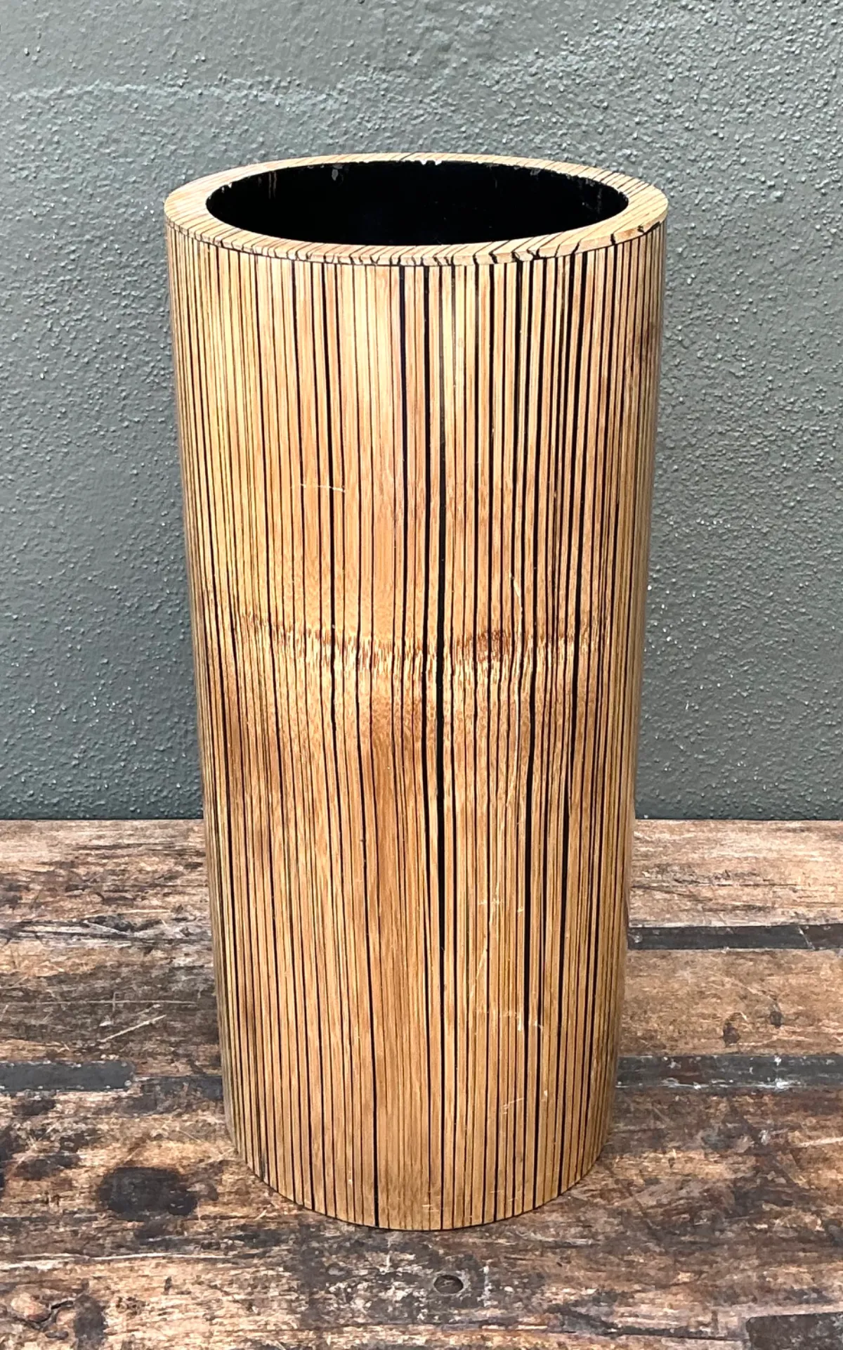 Vintage Coconut Shell Cylindrical Umbrella Stand — additional photo 4
