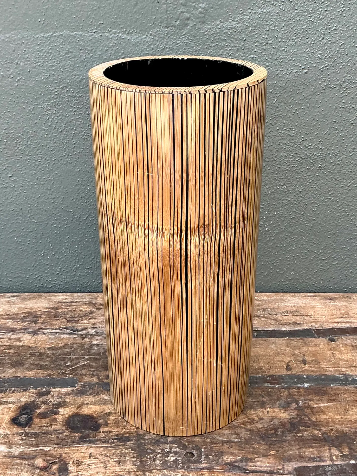 Vintage Coconut Shell Cylindrical Umbrella Stand — additional photo 1