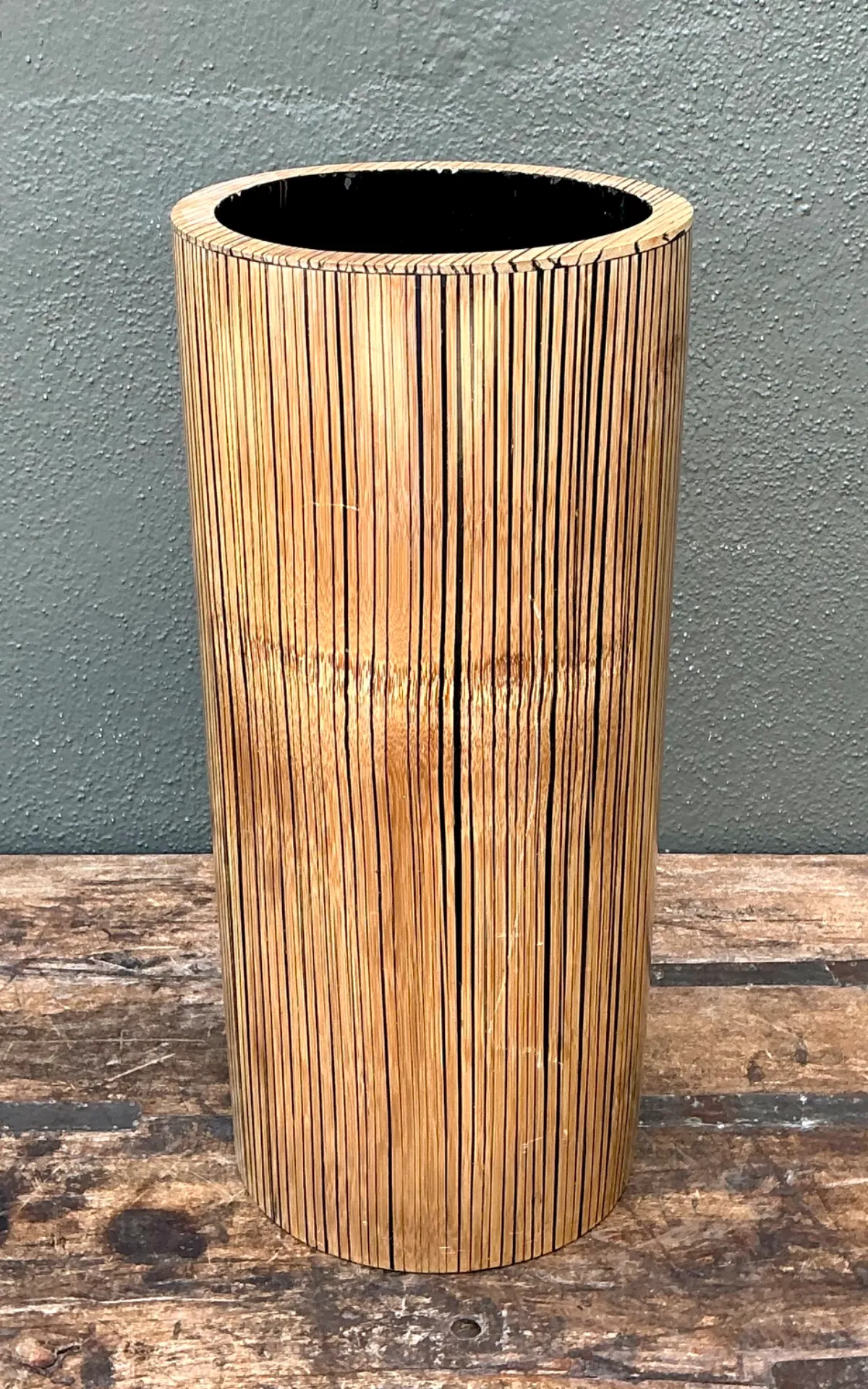 Vintage Coconut Shell Cylindrical Umbrella Stand — additional photo 1