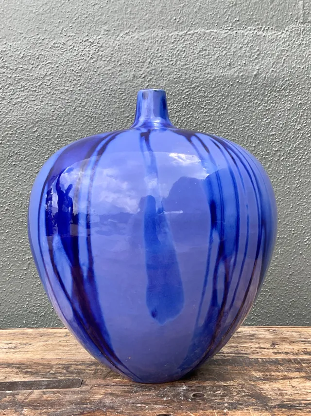 Vintage Drip Glaze Blue Ceramic Vase — additional photo 2