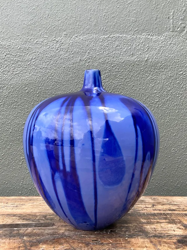 Vintage Drip Glaze Blue Ceramic Vase — additional photo 7