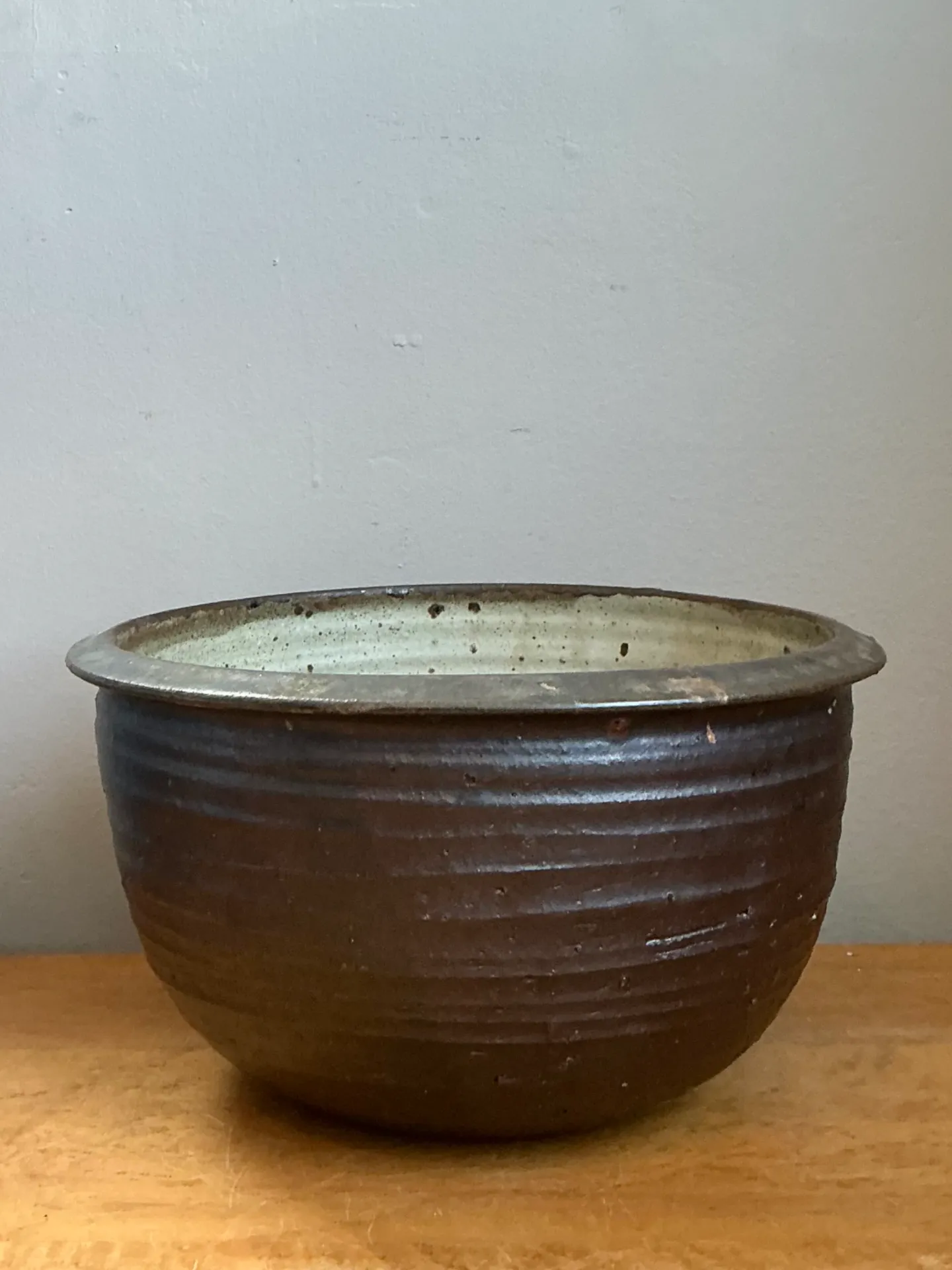 Vintage Monumental Rustic Brown Ceramic Bowl — additional photo 2