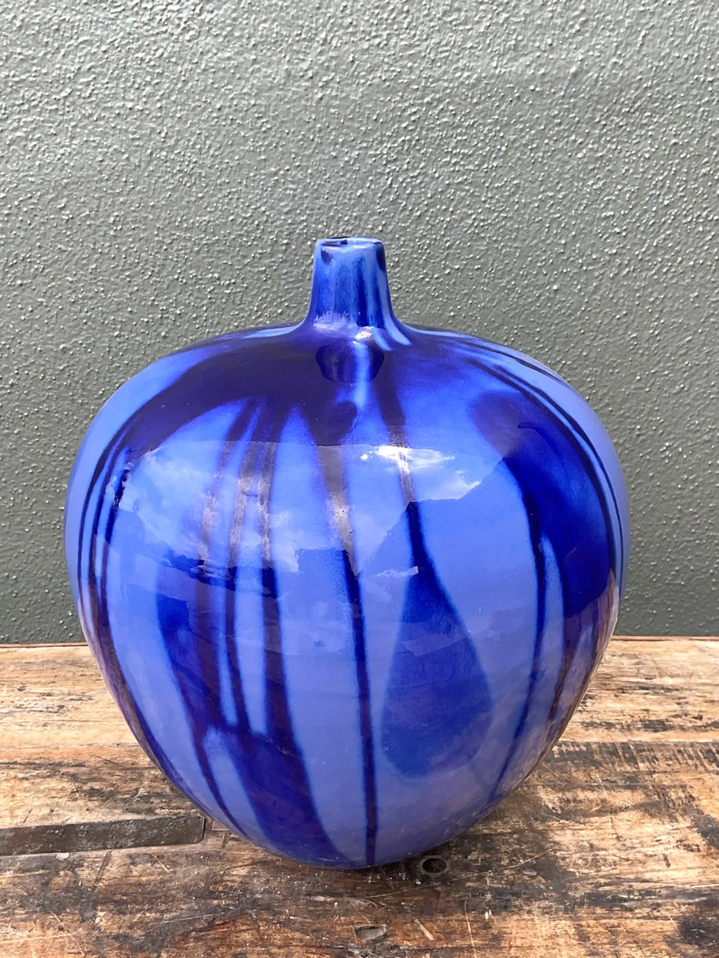 Vintage Drip Glaze Blue Ceramic Vase — additional photo 5