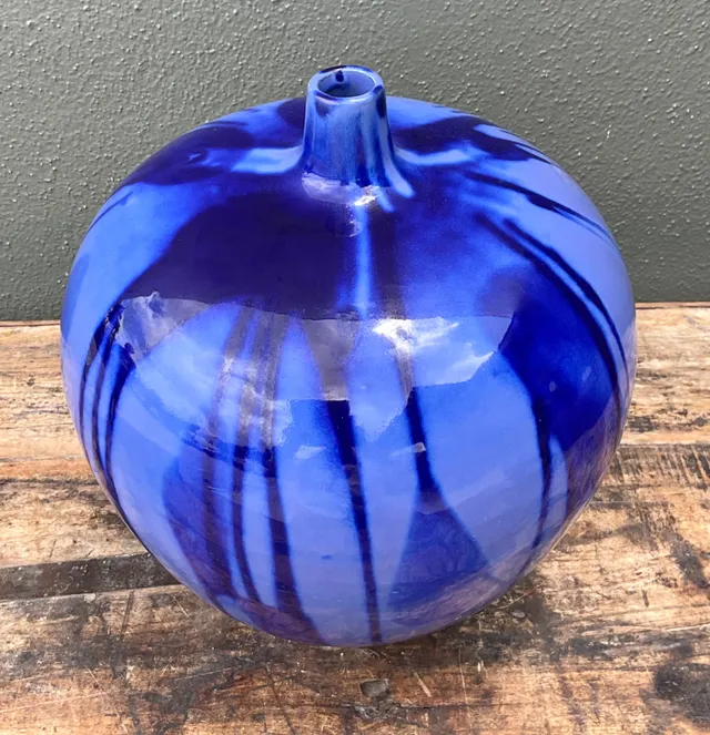 Vintage Drip Glaze Blue Ceramic Vase — additional photo 3