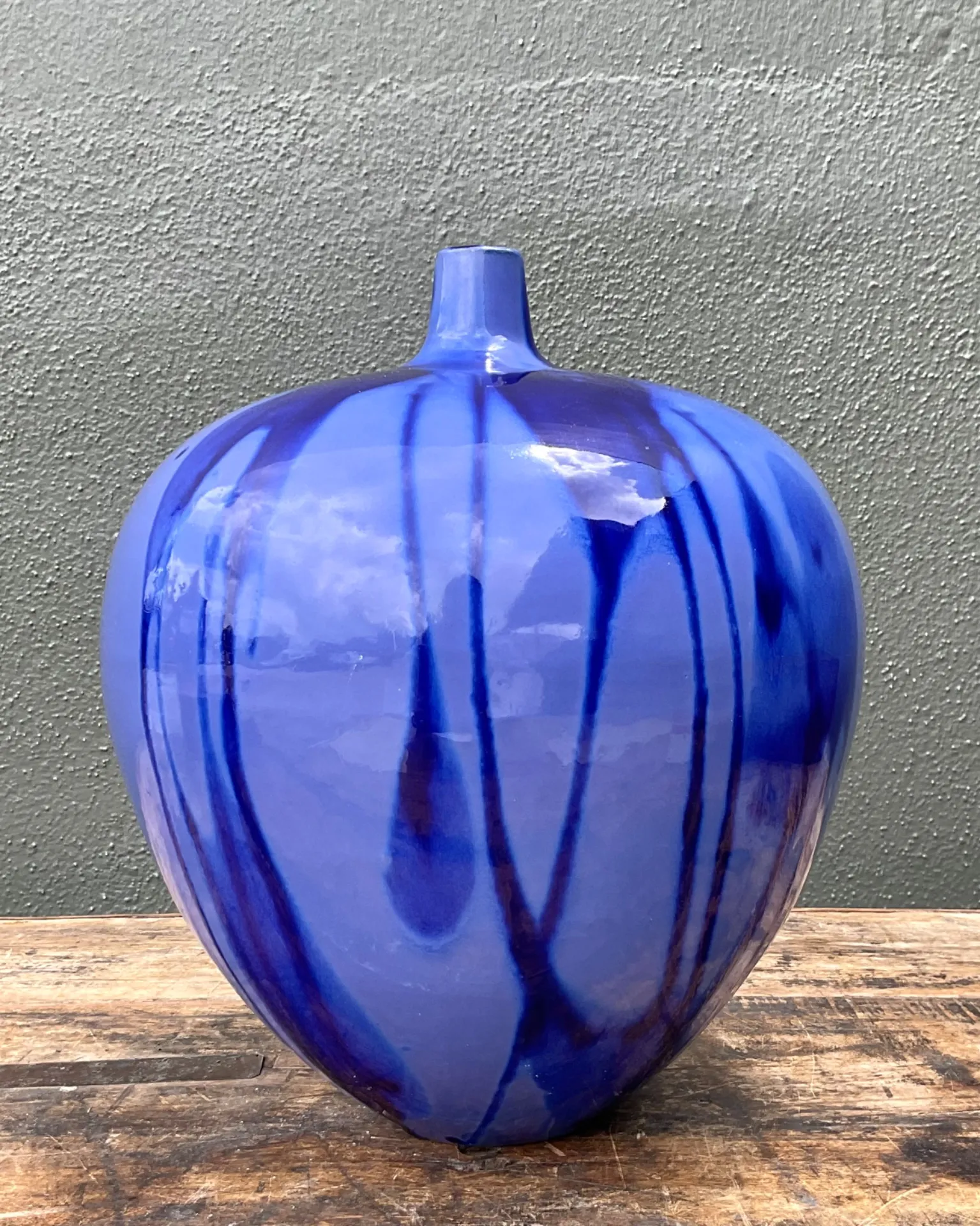 Vintage Drip Glaze Blue Ceramic Vase — additional photo 1