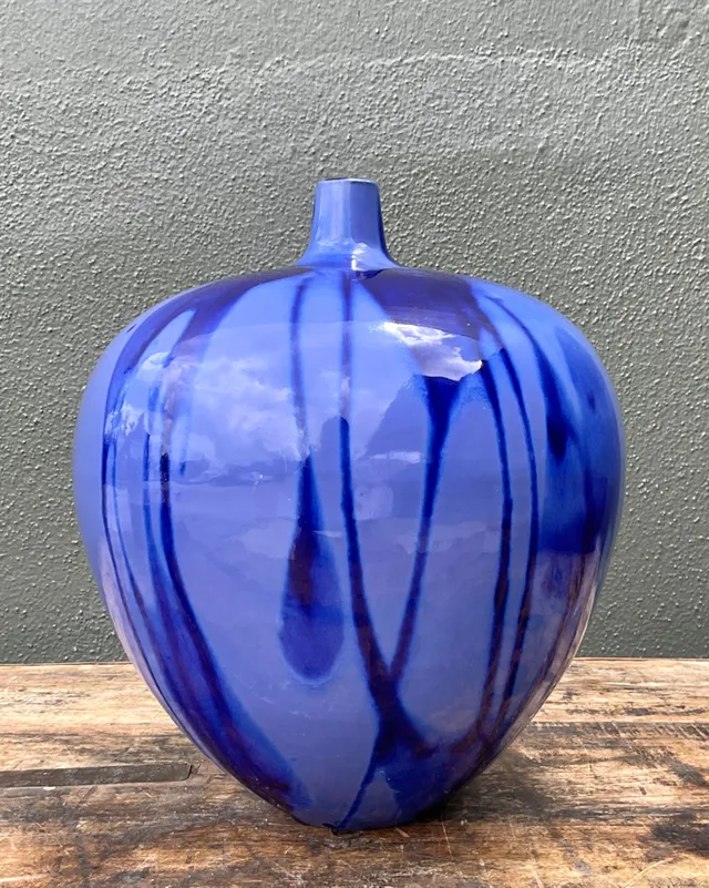 Vintage Drip Glaze Blue Ceramic Vase — additional photo 1