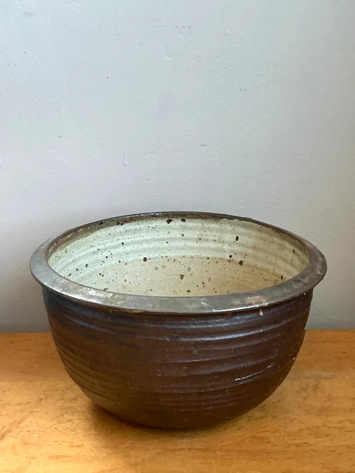 Vintage Monumental Rustic Brown Ceramic Bowl — additional photo 8