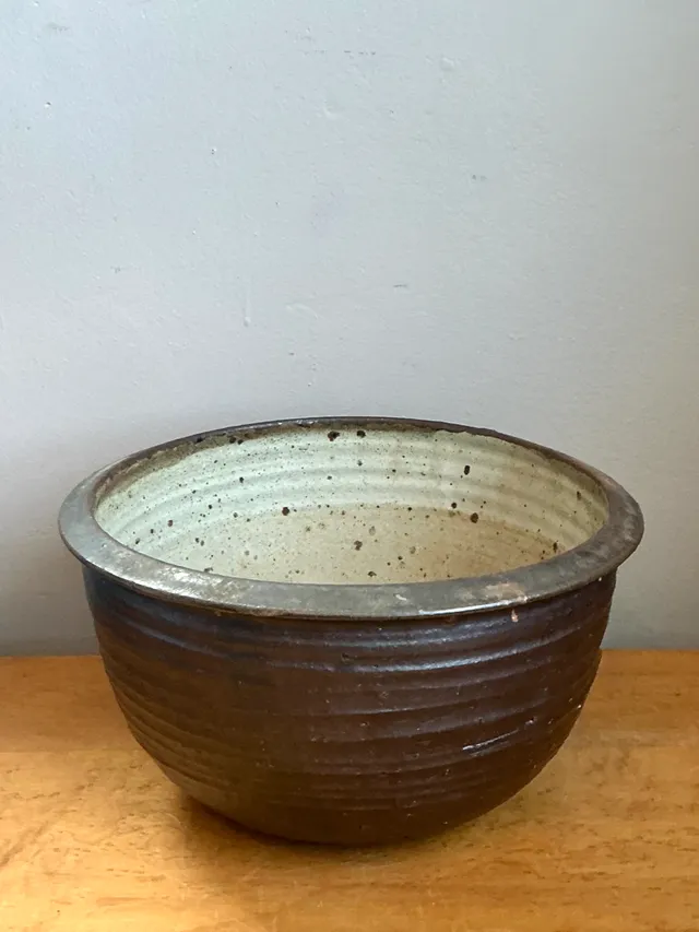 Vintage Monumental Rustic Brown Ceramic Bowl — additional photo 8