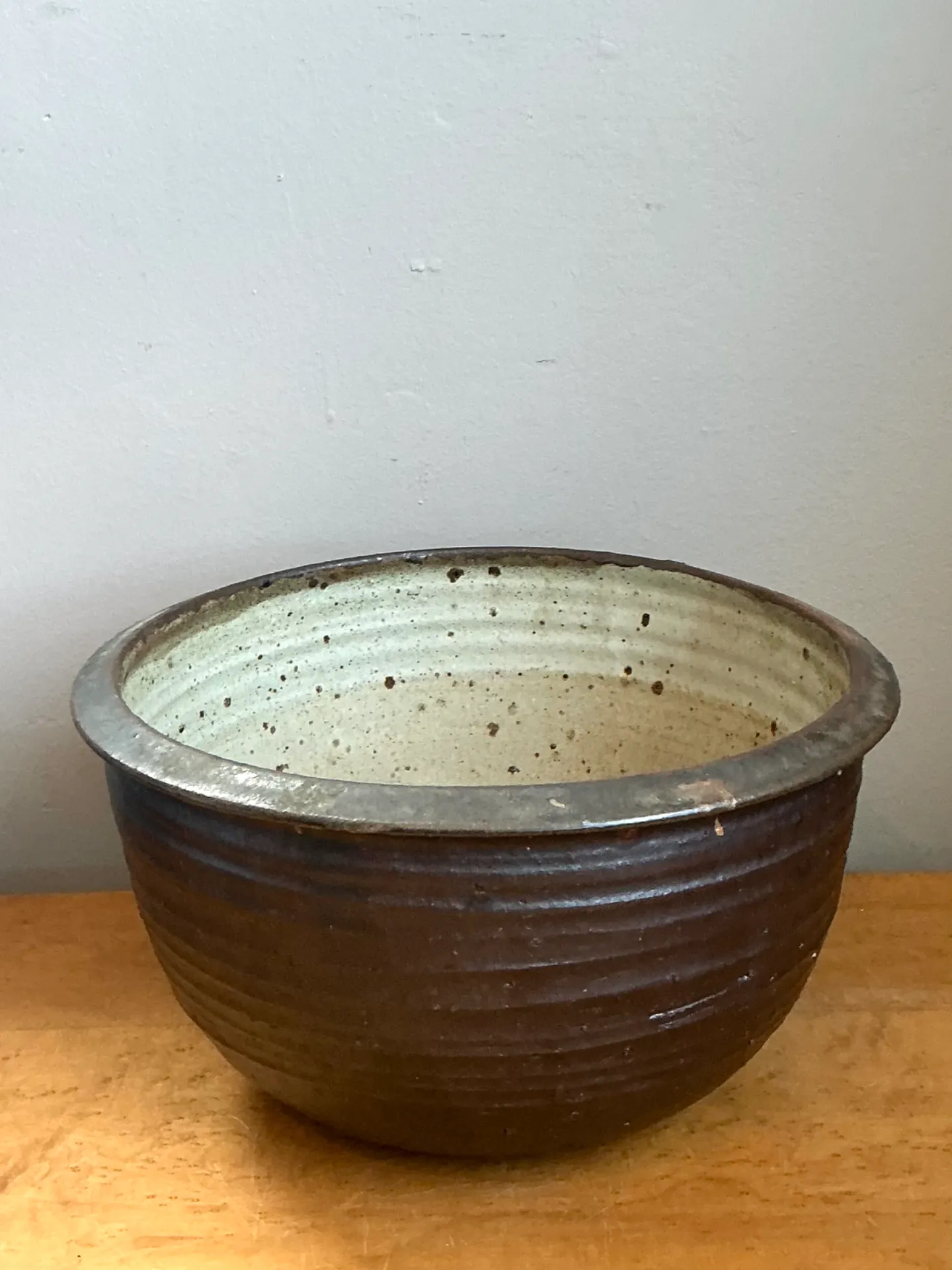 Vintage Monumental Rustic Brown Ceramic Bowl — additional photo 6