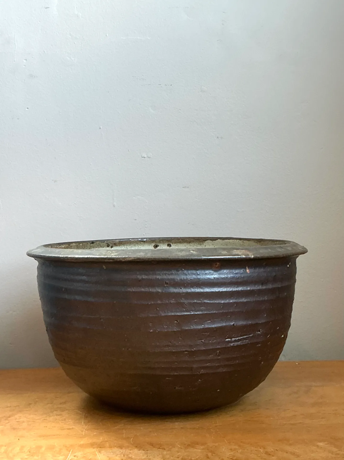 Vintage Monumental Rustic Brown Ceramic Bowl — additional photo 4