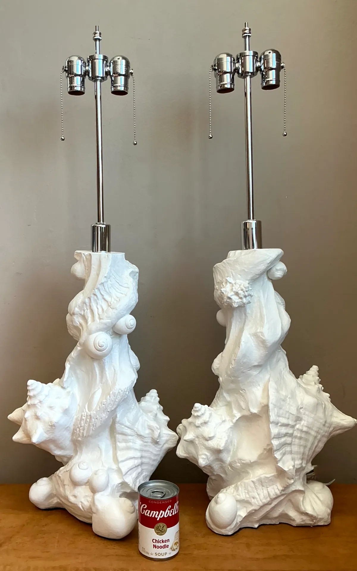 Vintage White Plaster Shell Table Lamps - Pair — additional photo 2