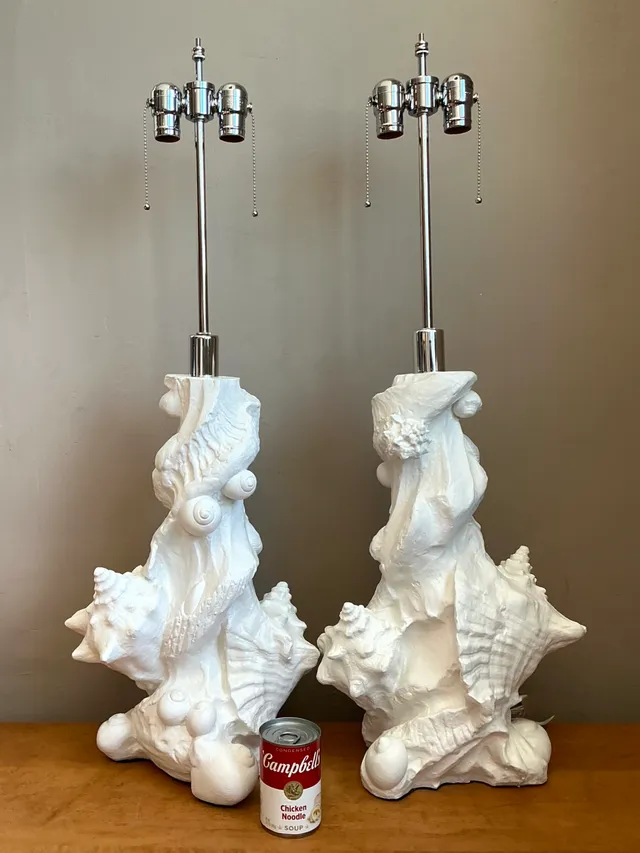 Vintage White Plaster Shell Table Lamps - Pair — additional photo 2