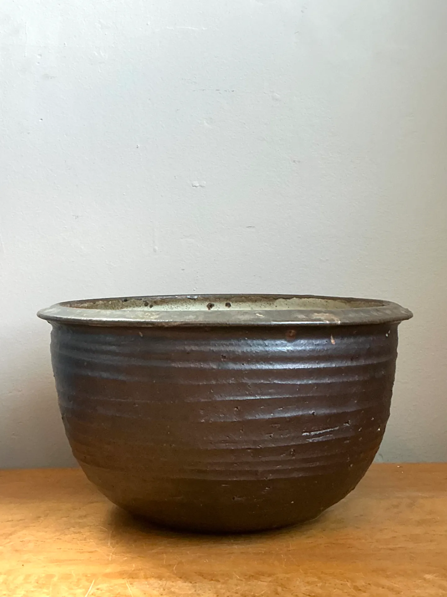 Vintage Monumental Rustic Brown Ceramic Bowl — additional photo 1