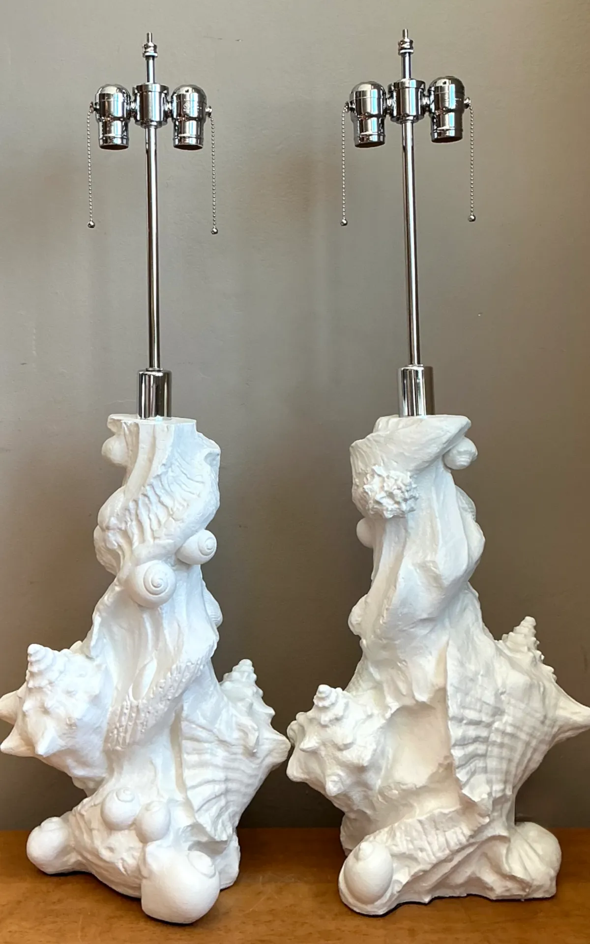 Vintage White Plaster Shell Table Lamps - Pair — additional photo 7
