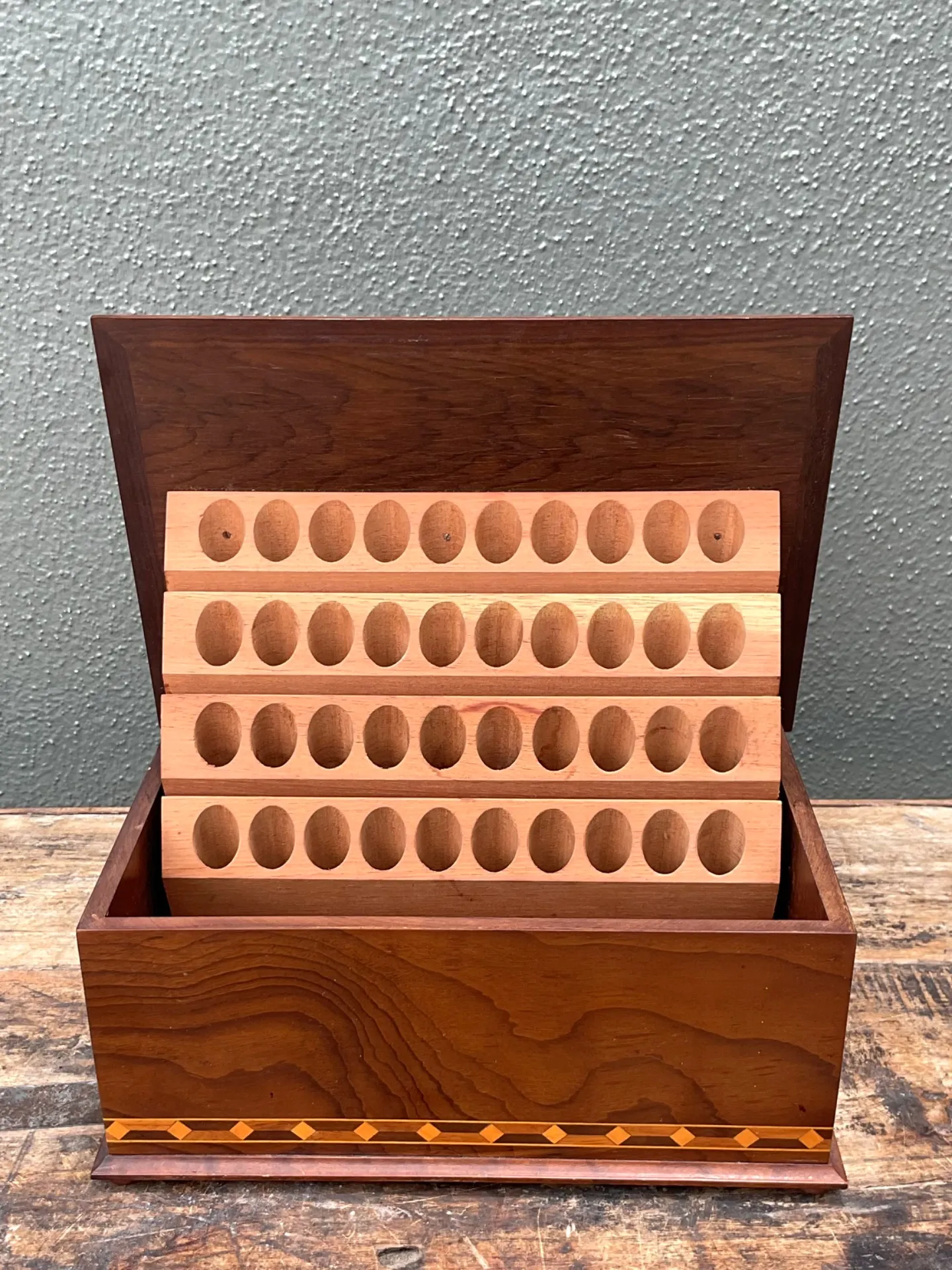 Vintage Marquetry Wood Cigar Humidor — additional photo 2