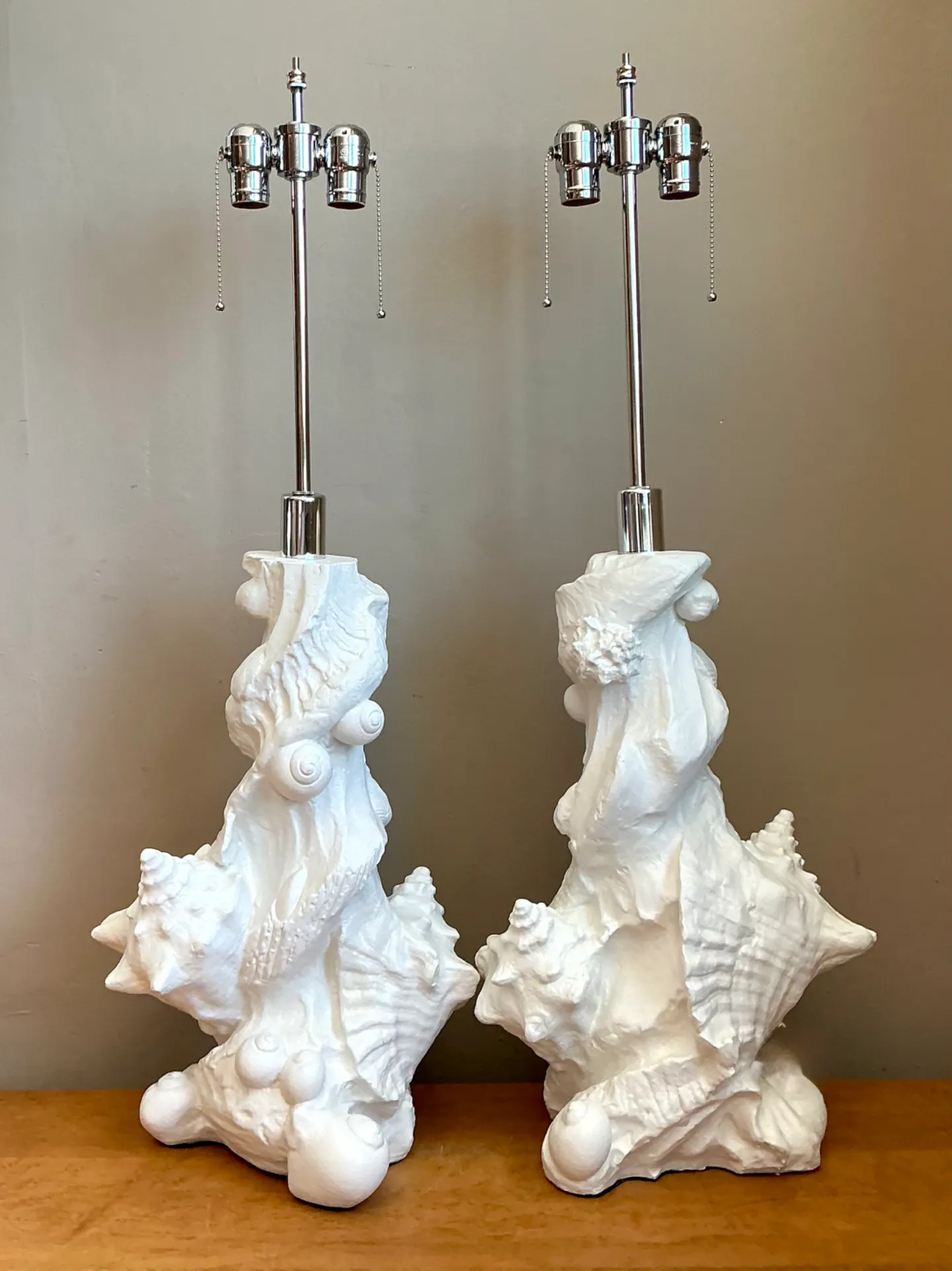 Vintage White Plaster Shell Table Lamps - Pair — additional photo 5