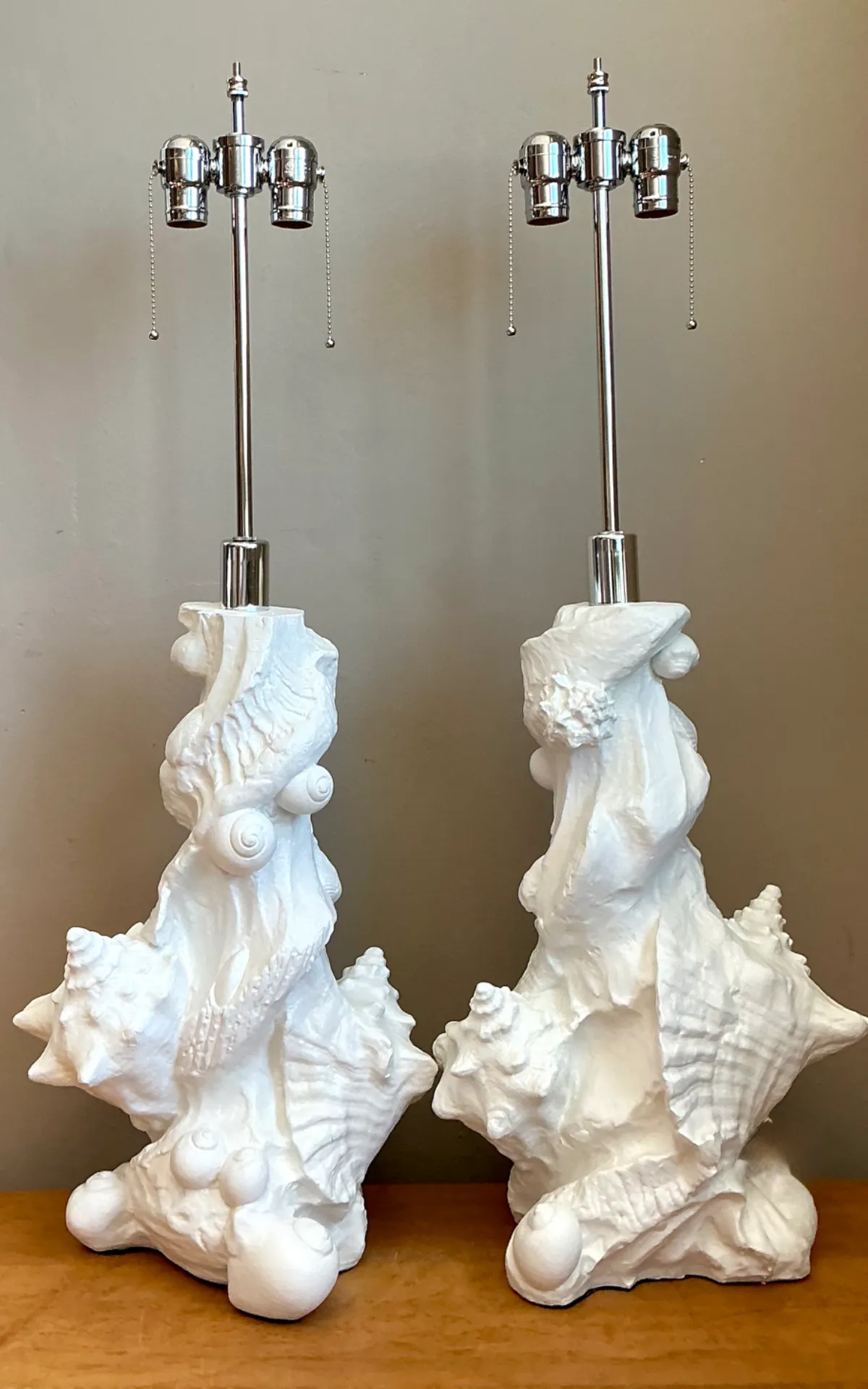 Vintage White Plaster Shell Table Lamps - Pair — additional photo 5