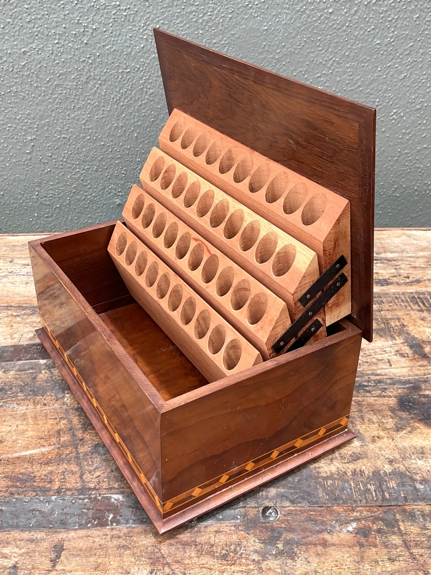 Vintage Marquetry Wood Cigar Humidor — additional photo 1