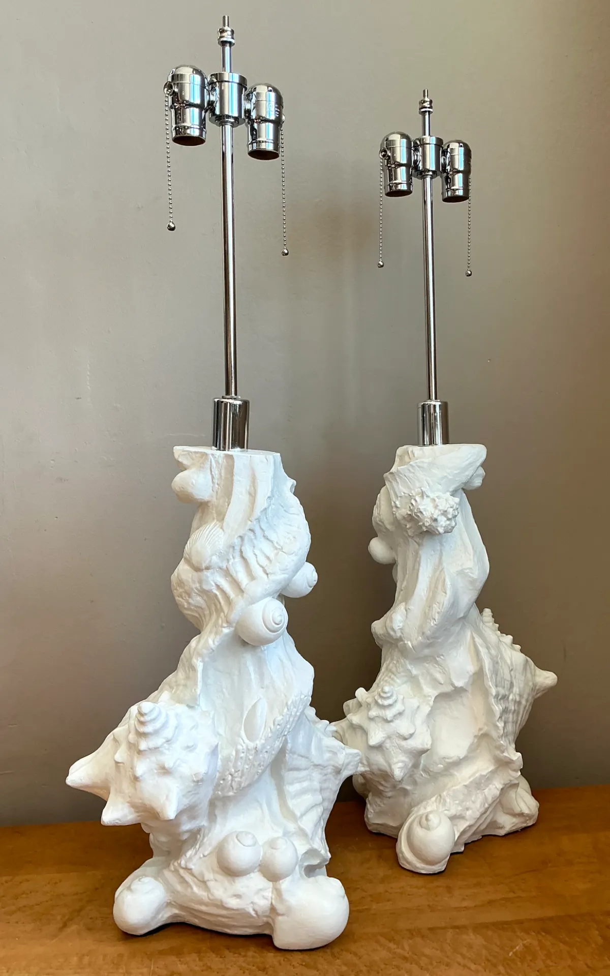 Vintage White Plaster Shell Table Lamps - Pair — additional photo 3