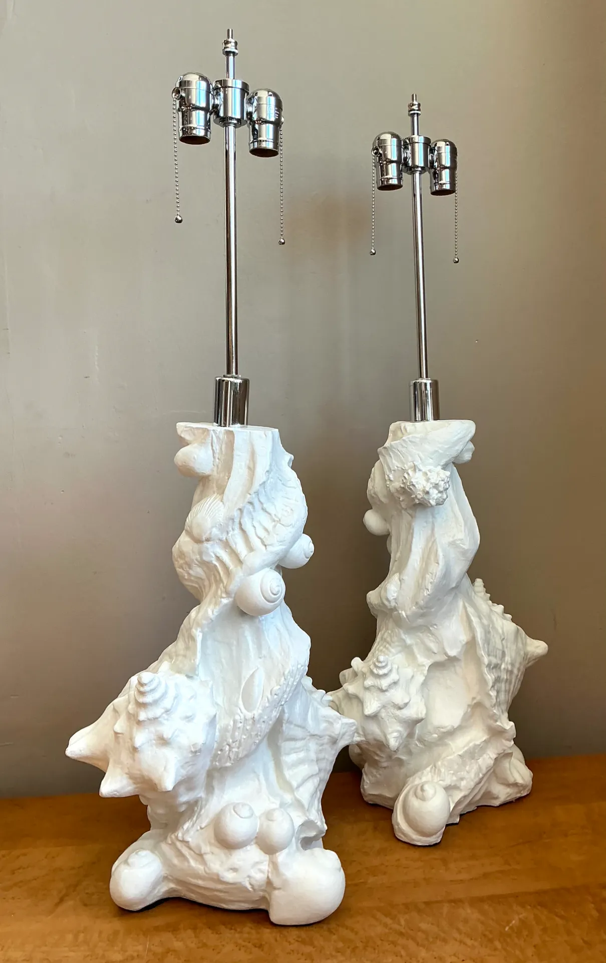 Vintage White Plaster Shell Table Lamps - Pair — additional photo 1
