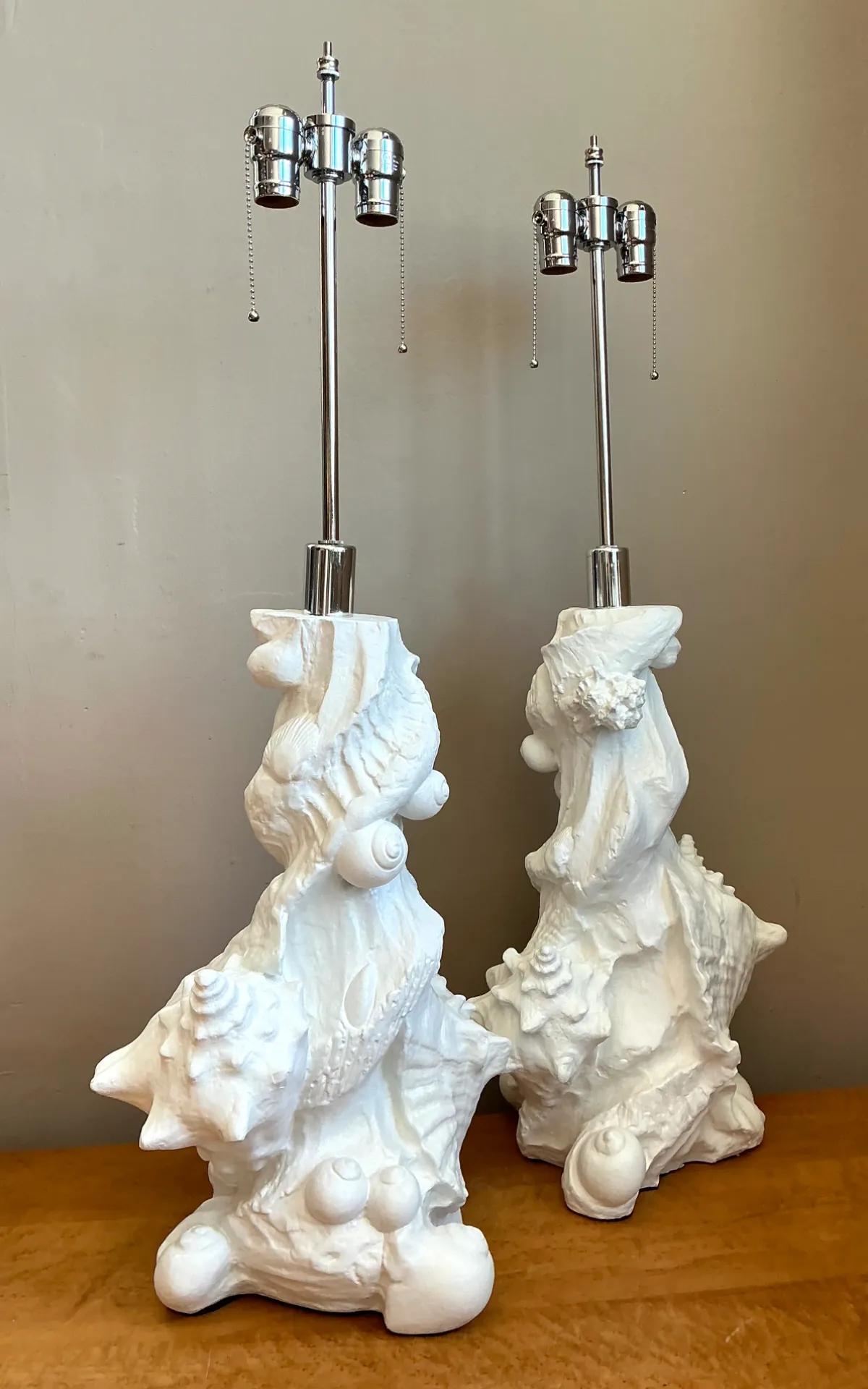Vintage White Plaster Shell Table Lamps - Pair — additional photo 1
