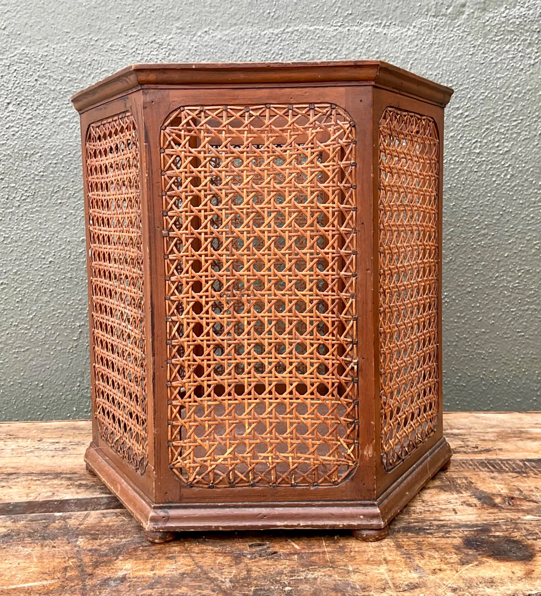 Vintage Italian Woven Cane Waste Paper Basket — additional photo 5