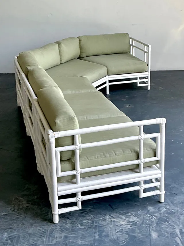 Vintage Rattan and Fabric Sectional Sofa After Ficks Reed — additional photo 4