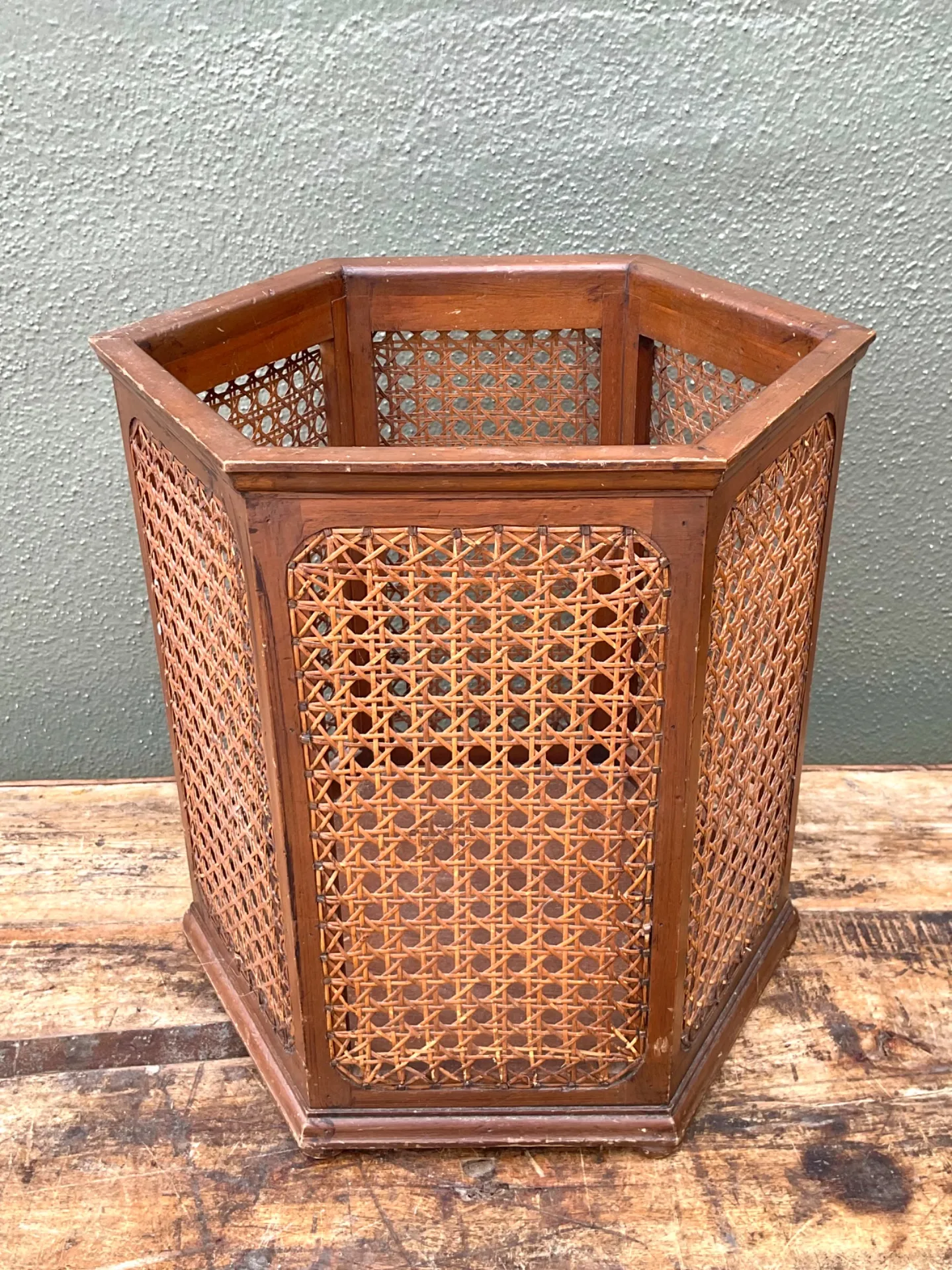 Vintage Italian Woven Cane Waste Paper Basket — additional photo 2