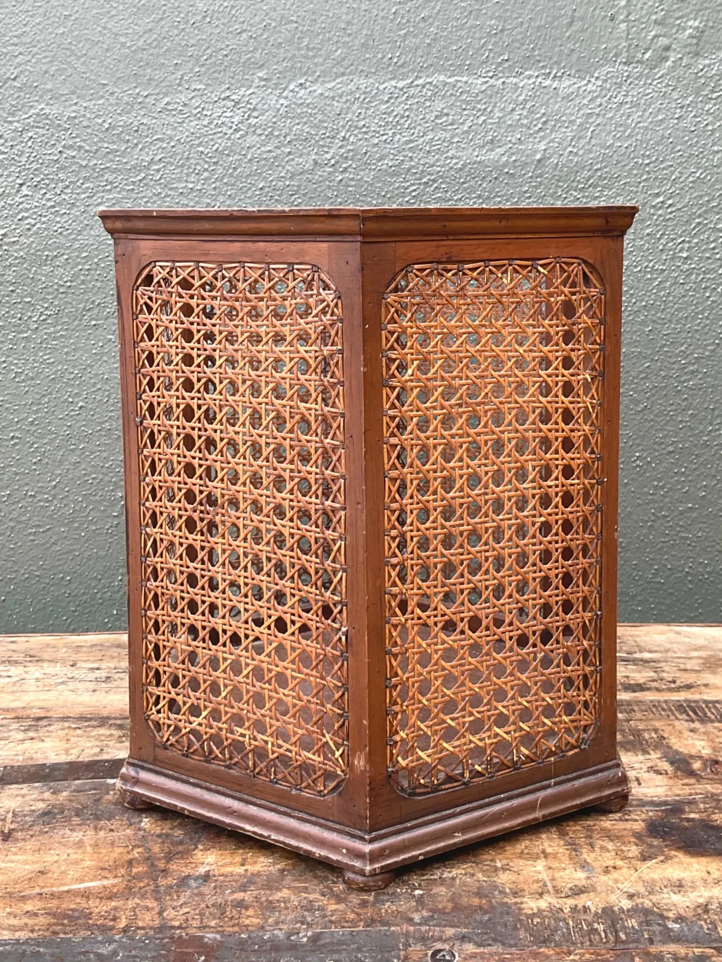 Vintage Italian Woven Cane Waste Paper Basket — additional photo 6