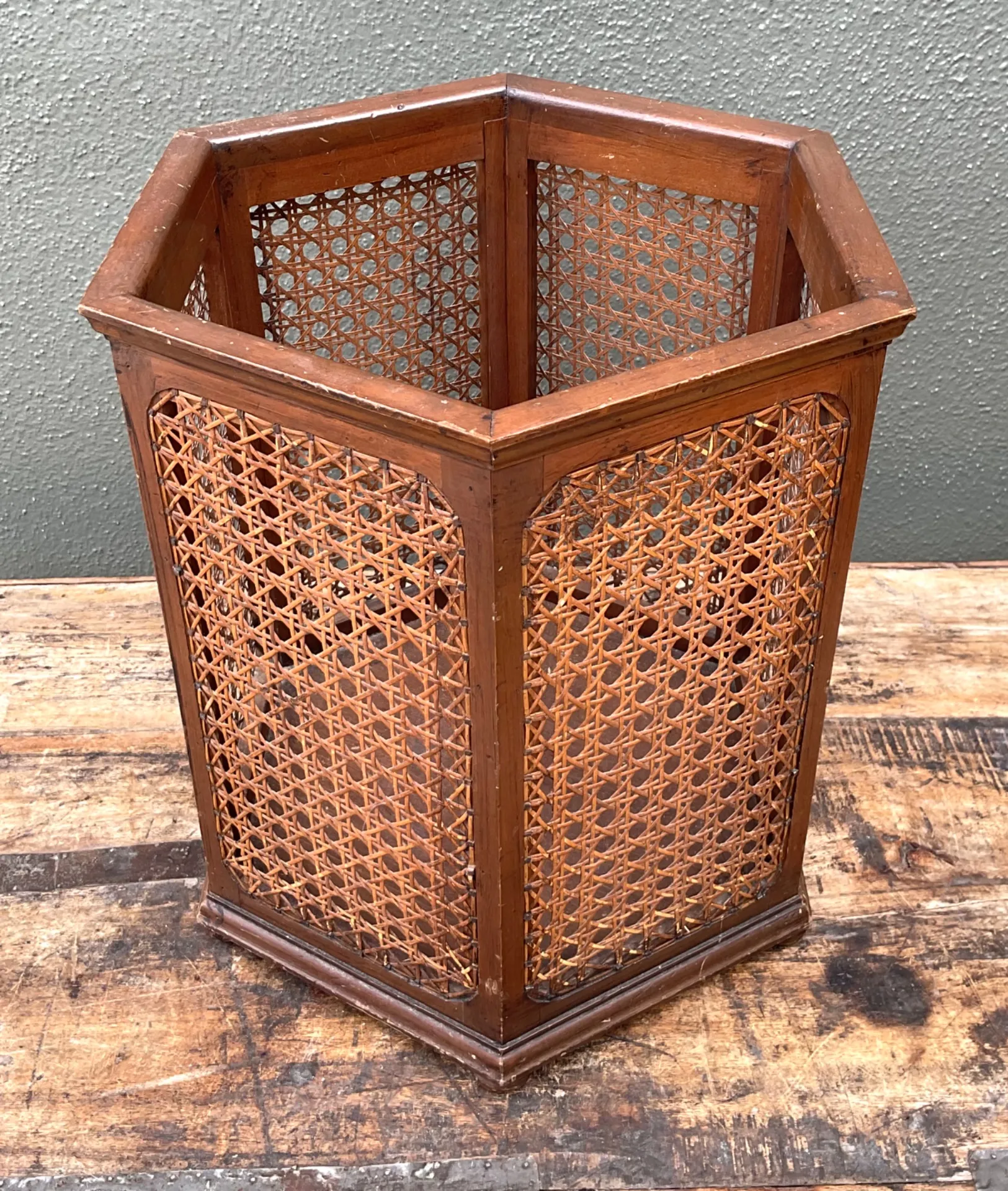 Vintage Italian Woven Cane Waste Paper Basket — additional photo 7