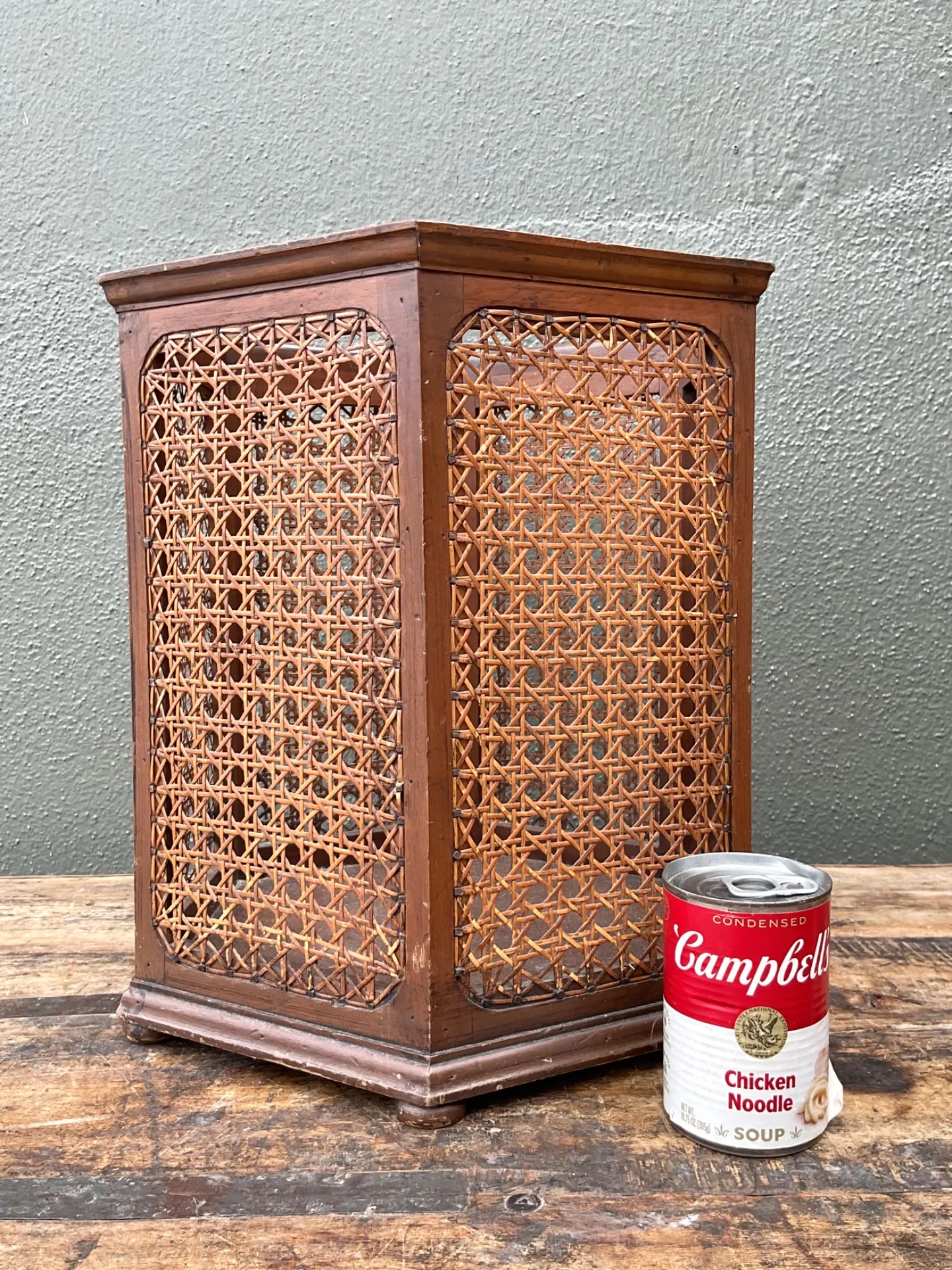 Vintage Italian Woven Cane Waste Paper Basket — additional photo 1