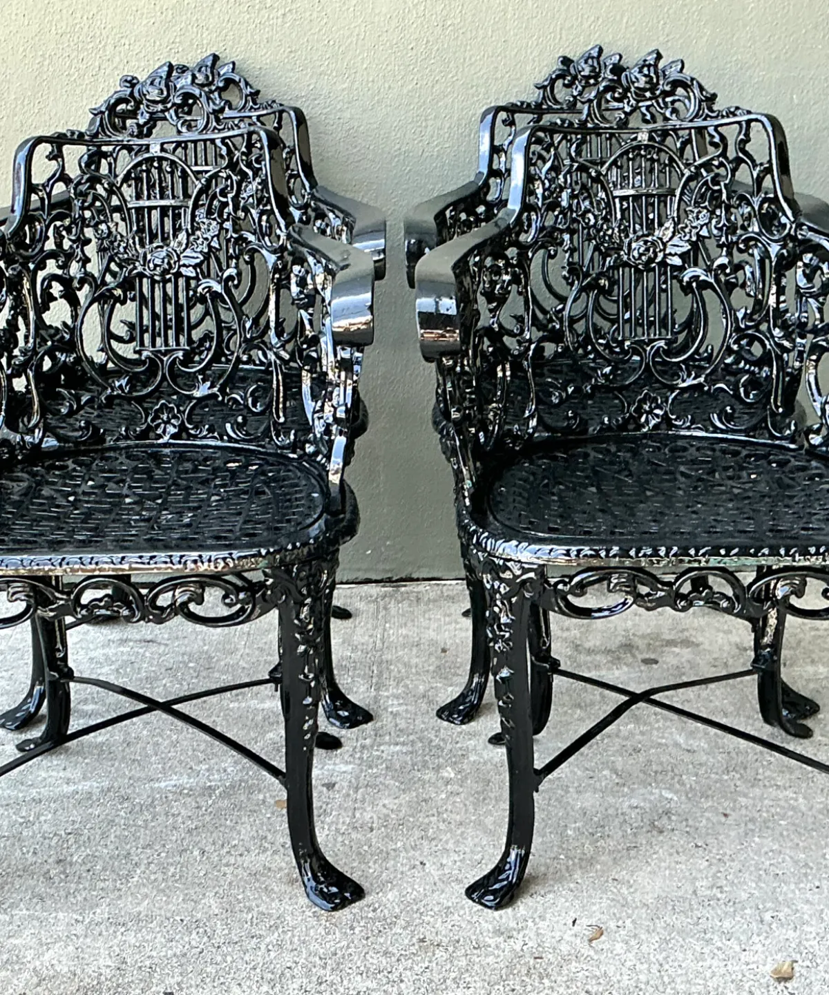 Vintage Cast Aluminum Lyre Back Armchairs - Set of Four — additional photo 2